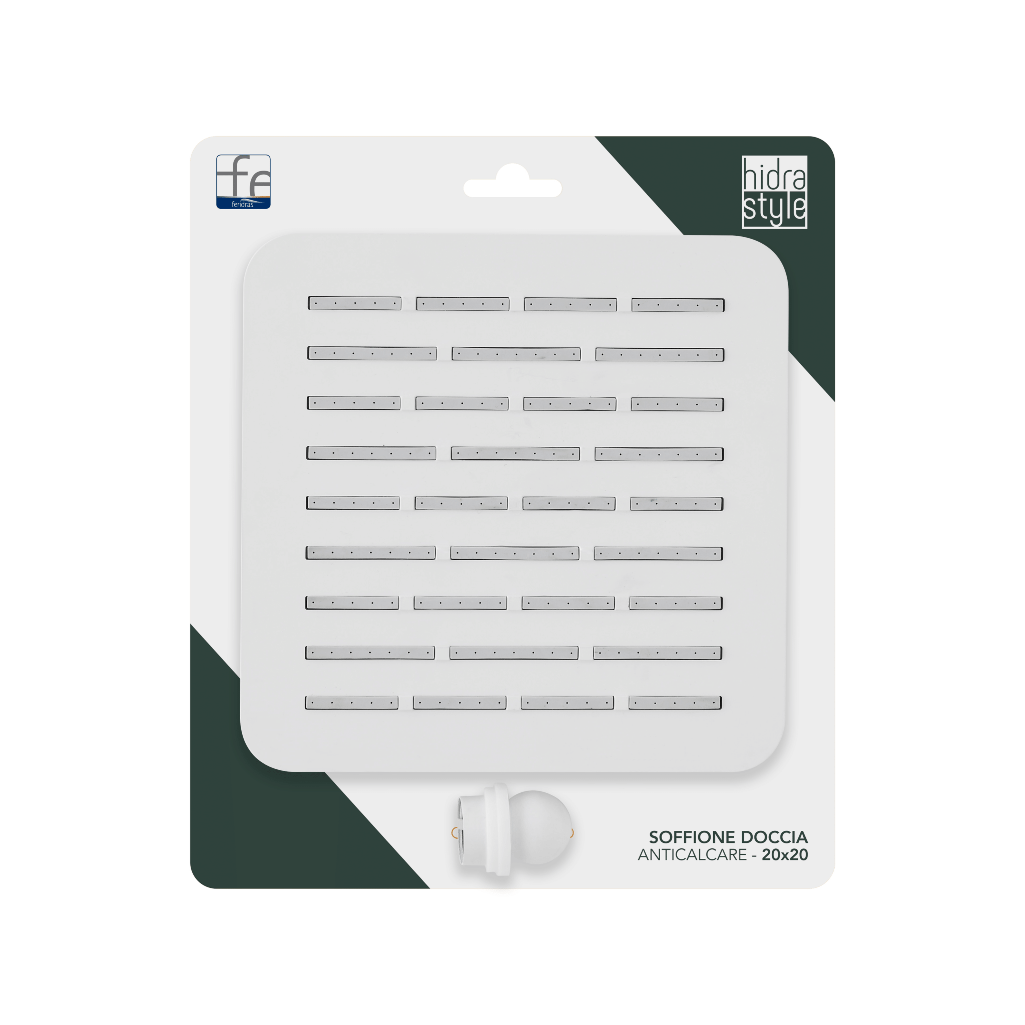 Soffione Doccia Quadrato Anticalcare 20x20 Feridras "Hidra Style" Bianco Opaco - Dabicasa
