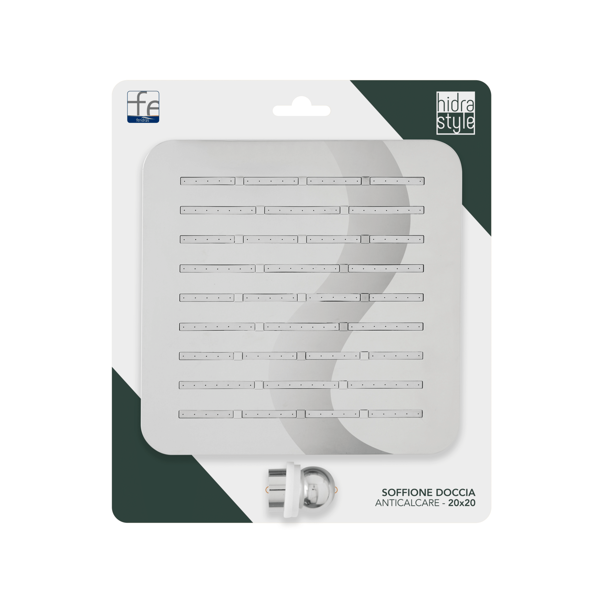 Soffione Doccia Quadrato Anticalcare 20x20 Feridras "Hidra Style" Cromo Lucido - Dabicasa