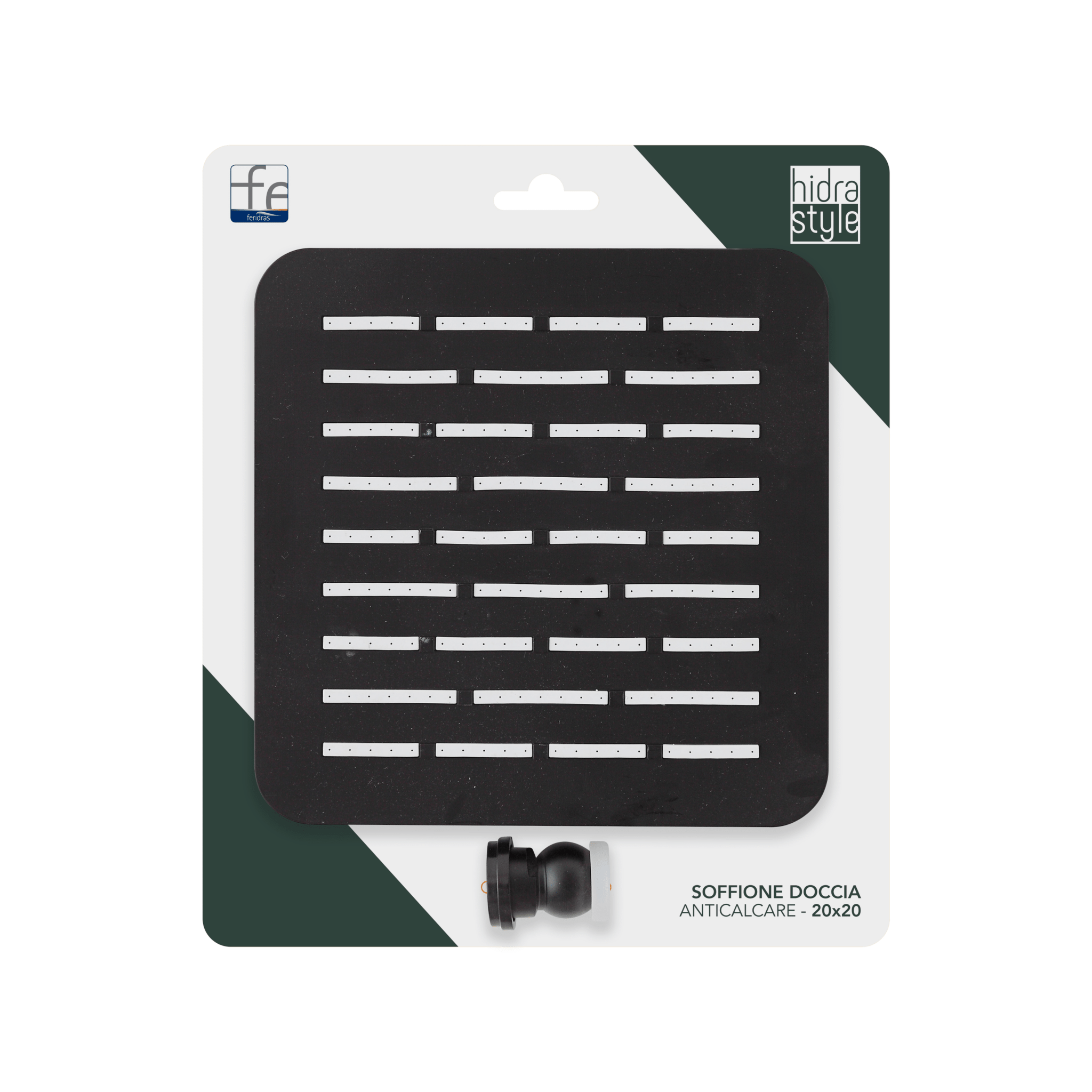 Soffione Doccia Quadrato Anticalcare 20x20 Feridras "Hidra Style" Nero Opaco - Dabicasa