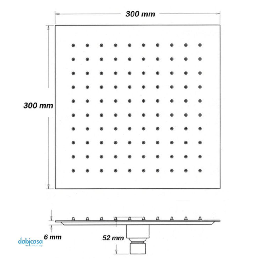 Soffione Doccia Quadrato "Platinum" Anticalcare In Acciaio Inossidabile Aisi 304 Da 30 x 30 cm Con Raccordo Universale 1/2" g - Dabicasa