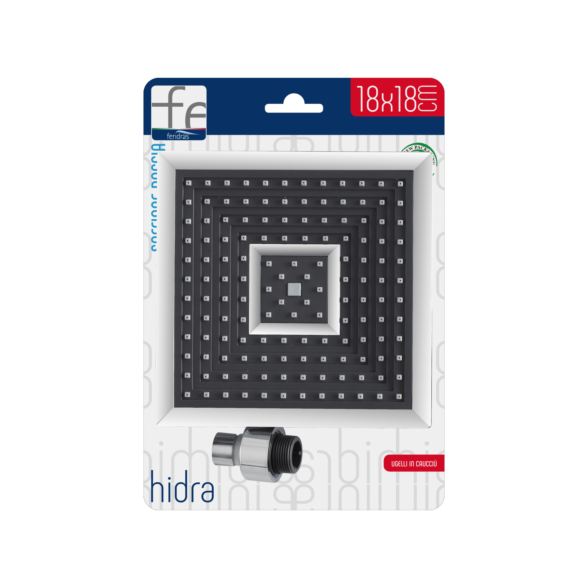 Soffione Doccia Quadro 18x18 Cm Feridras "Hidra" Cromo Lucido - Dabicasa