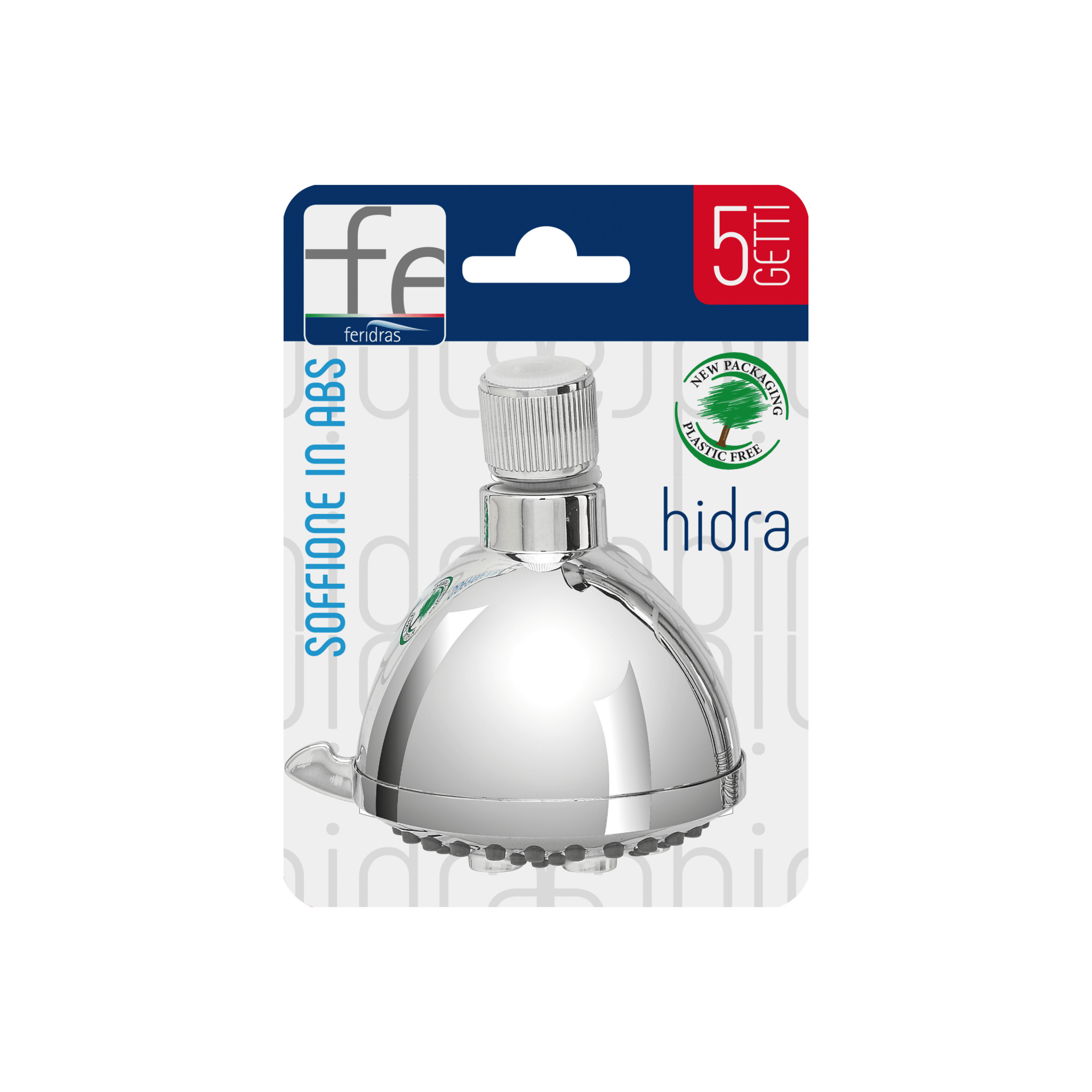 Soffione Doccia Tondo a Soffitto Dotato di 5 Funzioni Feridras "Hidra" Cromo Lucido - Dabicasa