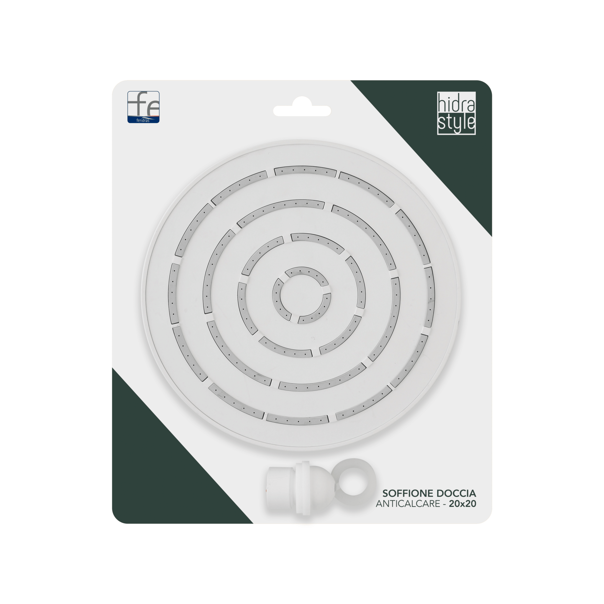 Soffione Doccia Tondo Anticalcare Diam.20 Feridras "Hidra Style" Bianco Opaco - Dabicasa