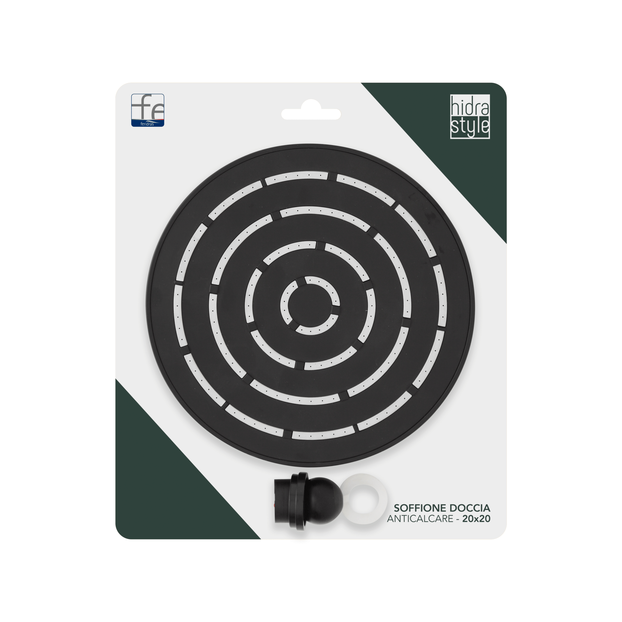 Soffione Doccia Tondo Anticalcare Diam.20 Feridras "Hidra Style" Nero Opaco - Dabicasa