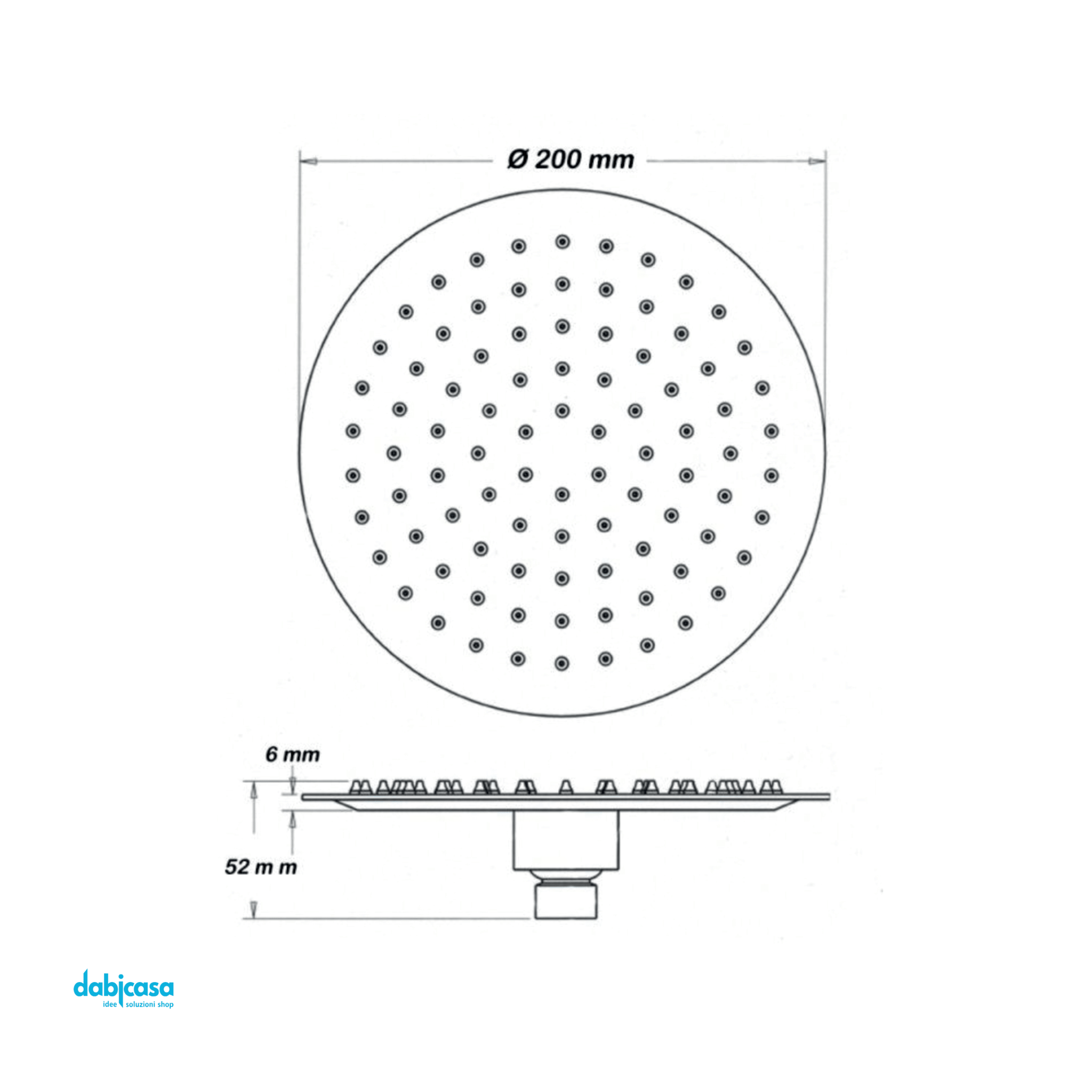 Soffione Doccia Tondo "Platinum" Anticalcare In Acciaio Inossidabile Aisi 304 Diam.20 cm Con Raccordo Universale 1/2" g - Dabicasa