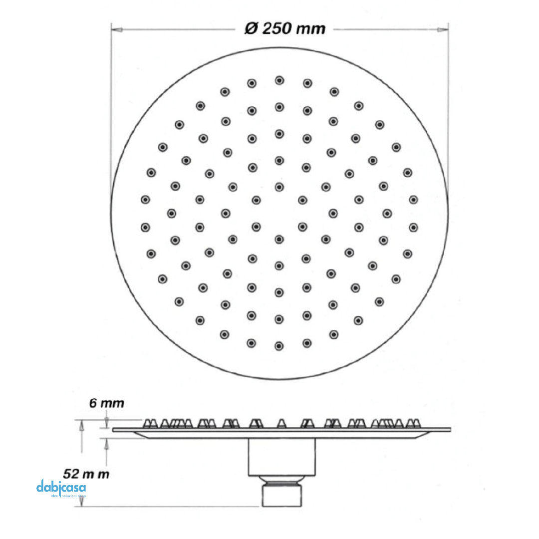 Soffione Doccia Tondo "Platinum" Anticalcare In Acciaio Inossidabile Aisi 304 Diam.25 cm Con Raccordo Universale 1/2" g - Dabicasa