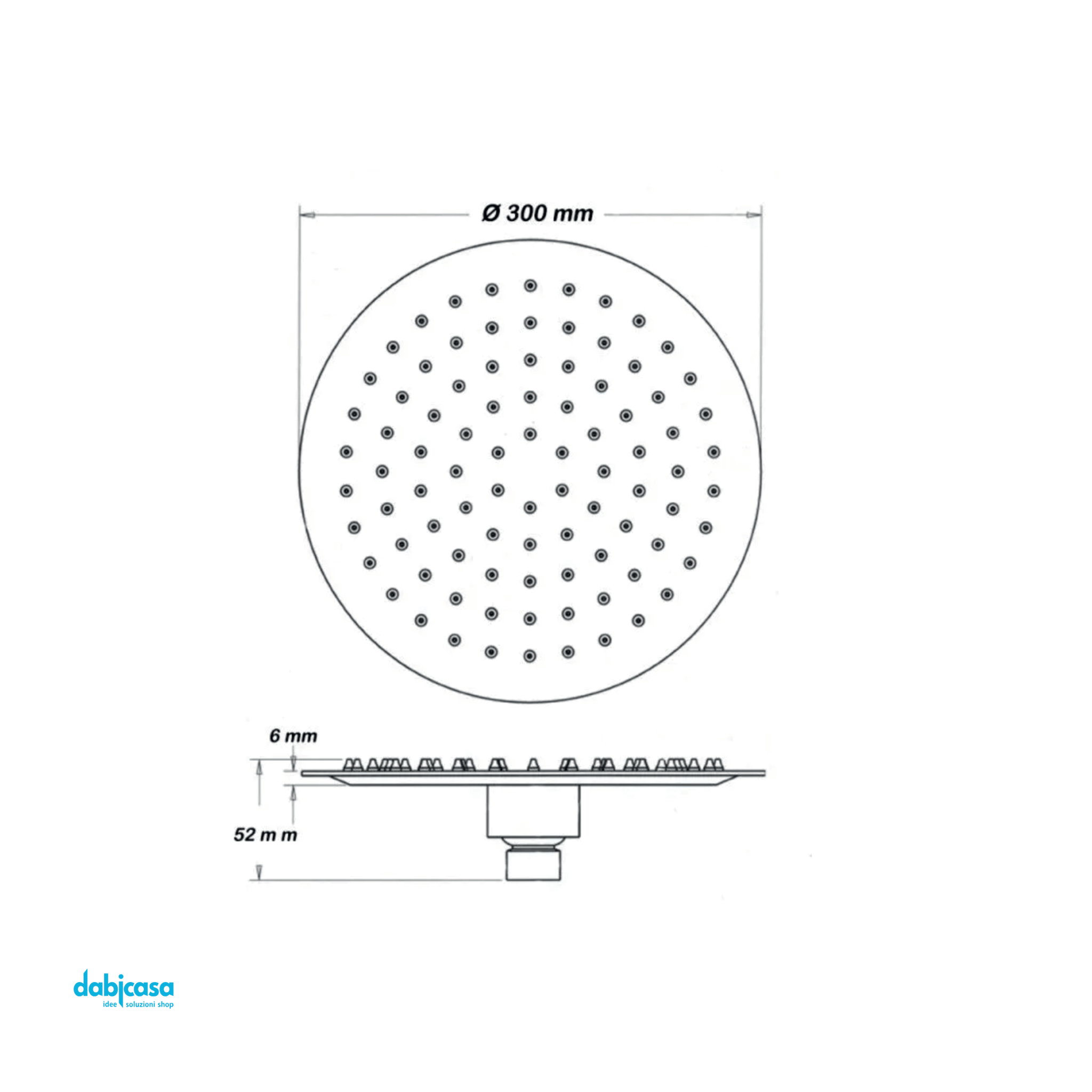 Soffione Doccia Tondo "Platinum" Anticalcare In Acciaio Inossidabile Aisi 304 Diam.30 cm Con Raccordo Universale 1/2" g - Dabicasa