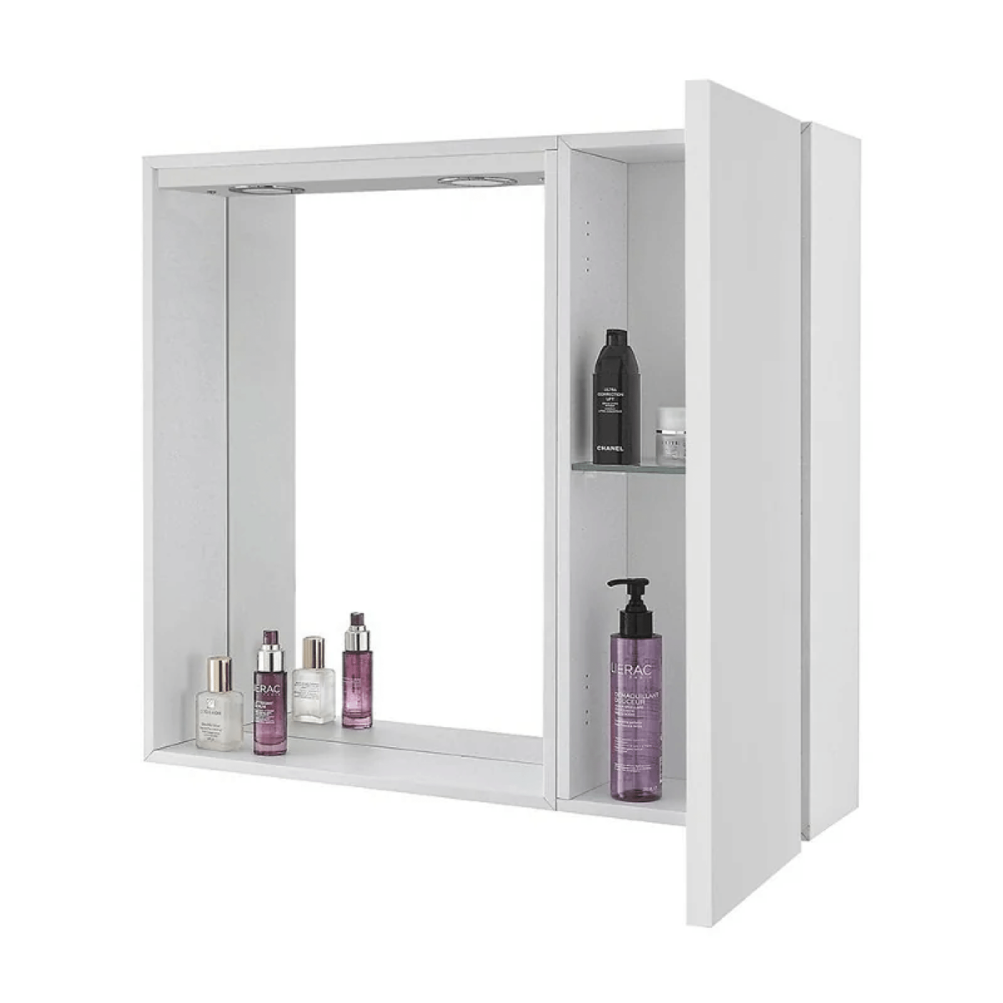 Specchio Contenitore 68x61 Cm Un'Anta Con Illuminazione Led Feridras "Mondo 2.0" Bianco/Bianco Laccato - Dabicasa