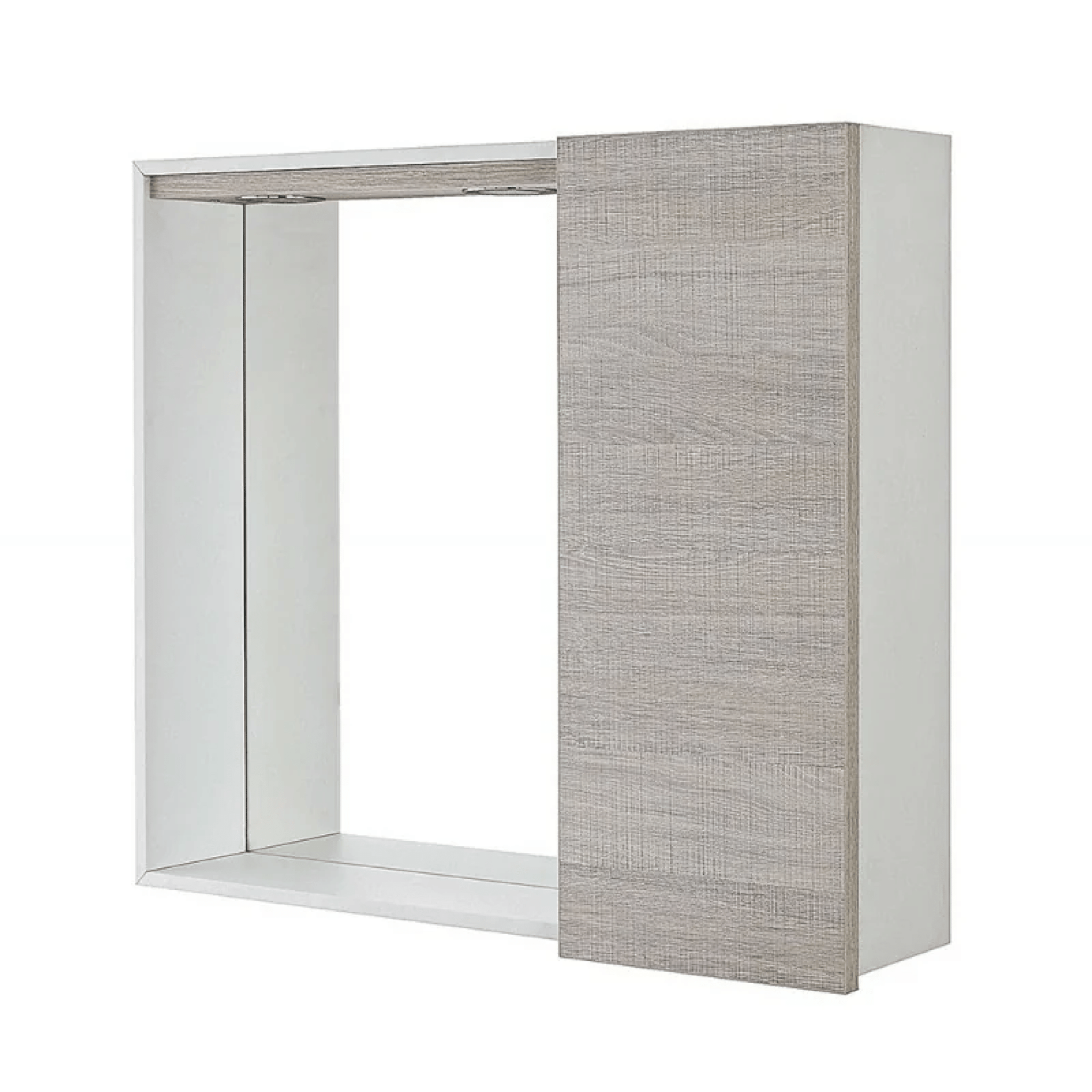 Specchio Contenitore 68x61 Cm Un'Anta Con Illuminazione Led Feridras "Mondo 2.0" Bianco/Rovere Chiaro - Dabicasa