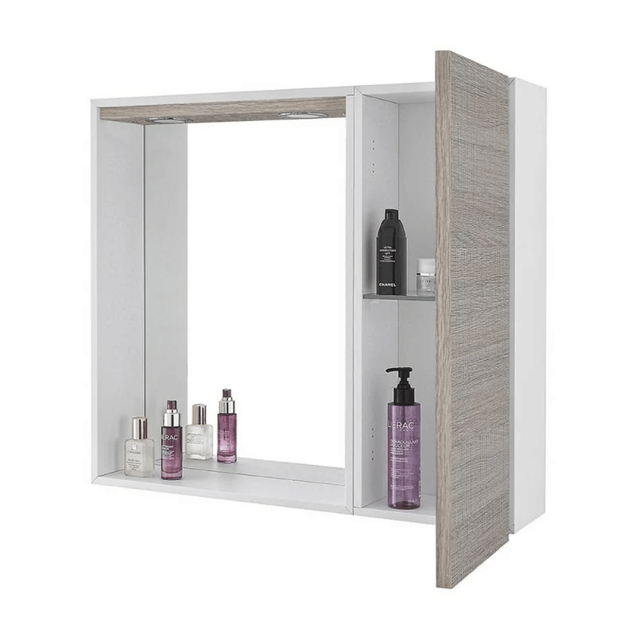 Specchio Contenitore 68x61 Cm Un'Anta Con Illuminazione Led Feridras "Mondo 2.0" Bianco/Rovere Chiaro - Dabicasa