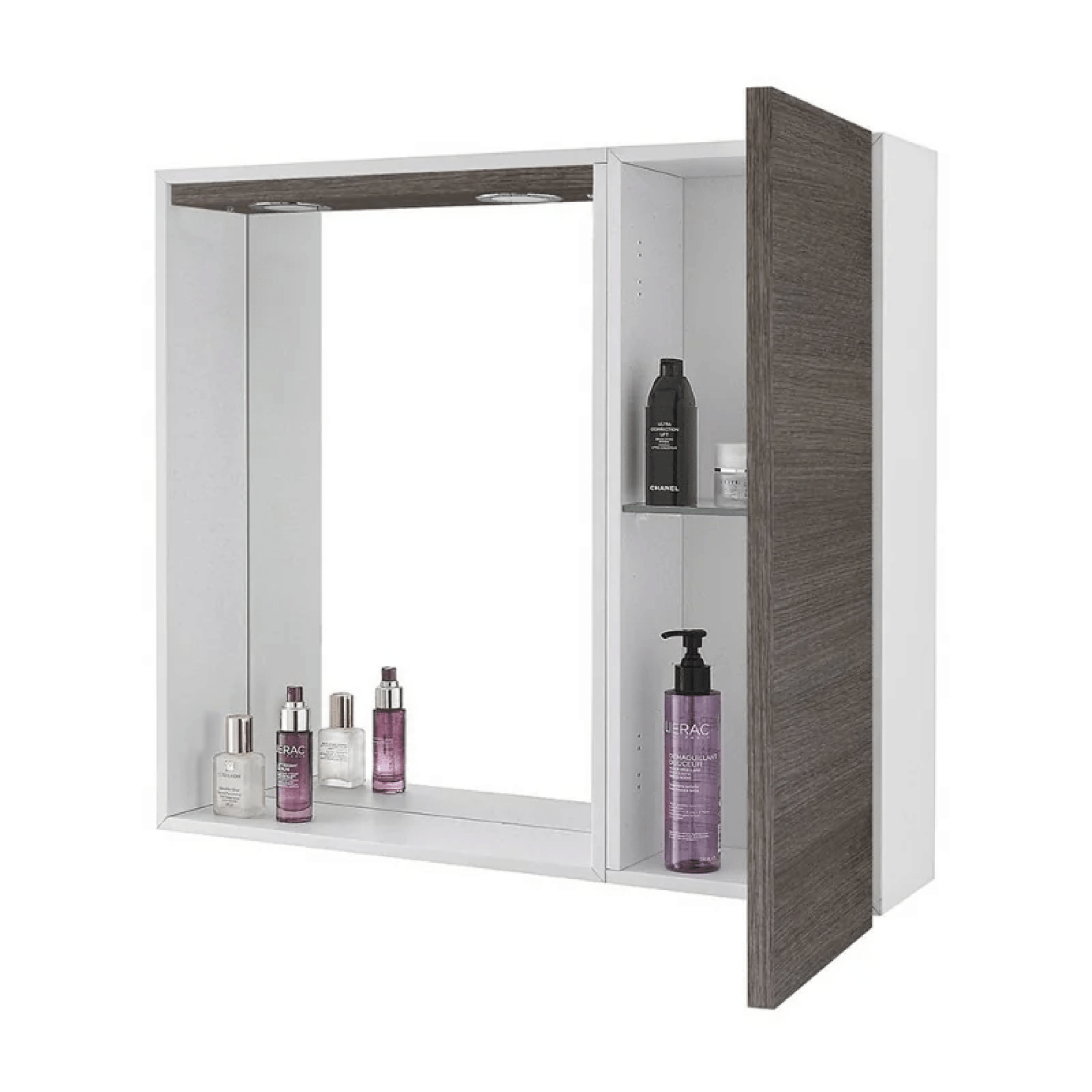 Specchio Contenitore 68x61 Cm Un'Anta Con Illuminazione Led Feridras "Mondo 2.0" Bianco/Rovere Scuro - Dabicasa
