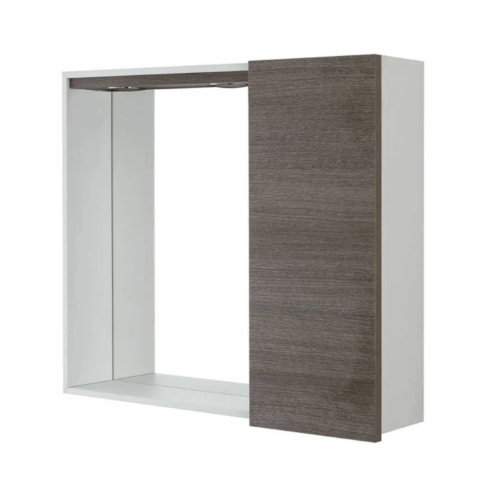 Specchio Contenitore 68x61 Cm Un'Anta Con Illuminazione Led Feridras "Mondo 2.0" Bianco/Rovere Scuro - Dabicasa