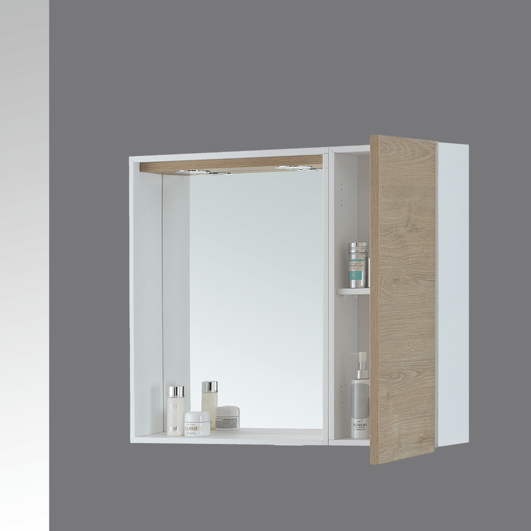 Specchio Contenitore 70x60 Cm Un'Anta Con Illuminazione Led Feridras "Stella" Rovere Dolomite - Dabicasa