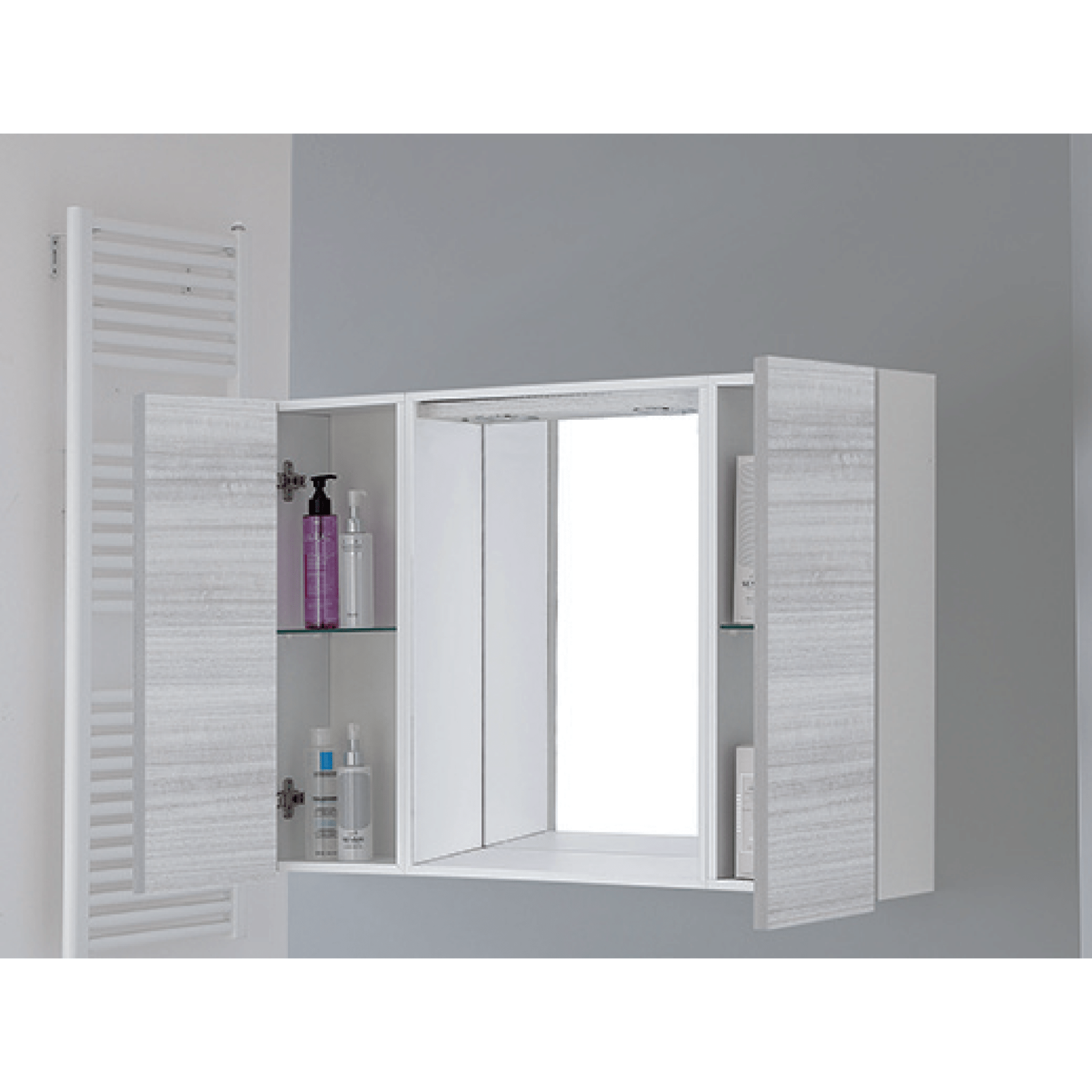 Specchio Contenitore 90x60 Due Ante Con Illuminazione Led Feridras "Stella" Bianco/Grigio - Dabicasa