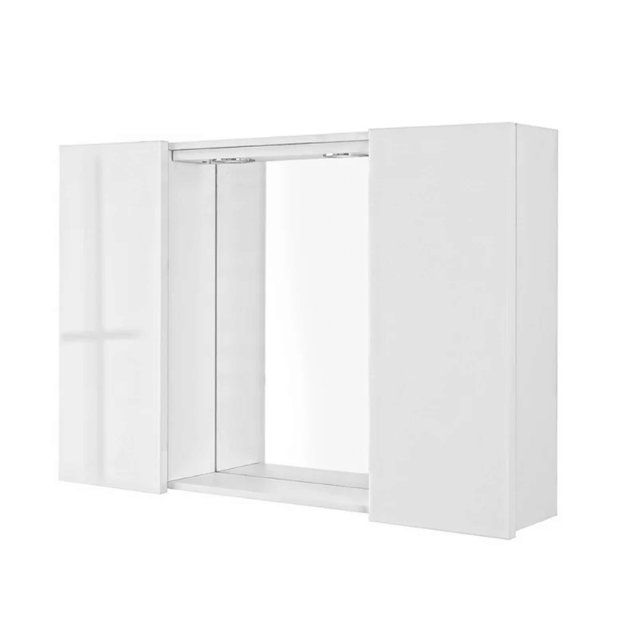 Specchio Contenitore 91x61 Cm Due Ante Con Illuminazione Led Feridras "Mondo 2.0" Bianco/Bianco Laccato - Dabicasa