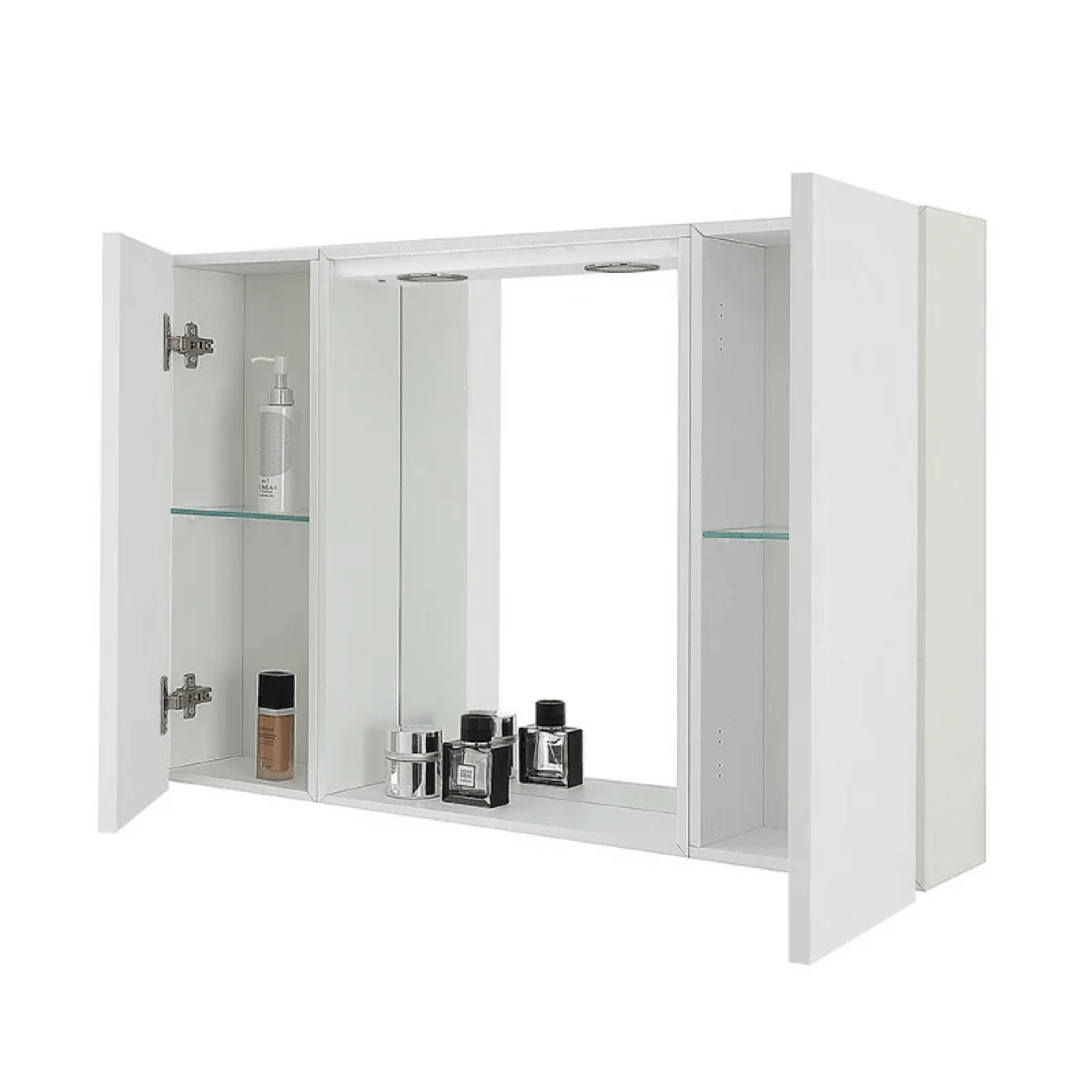 Specchio Contenitore 91x61 Cm Due Ante Con Illuminazione Led Feridras "Mondo 2.0" Bianco/Bianco Laccato - Dabicasa