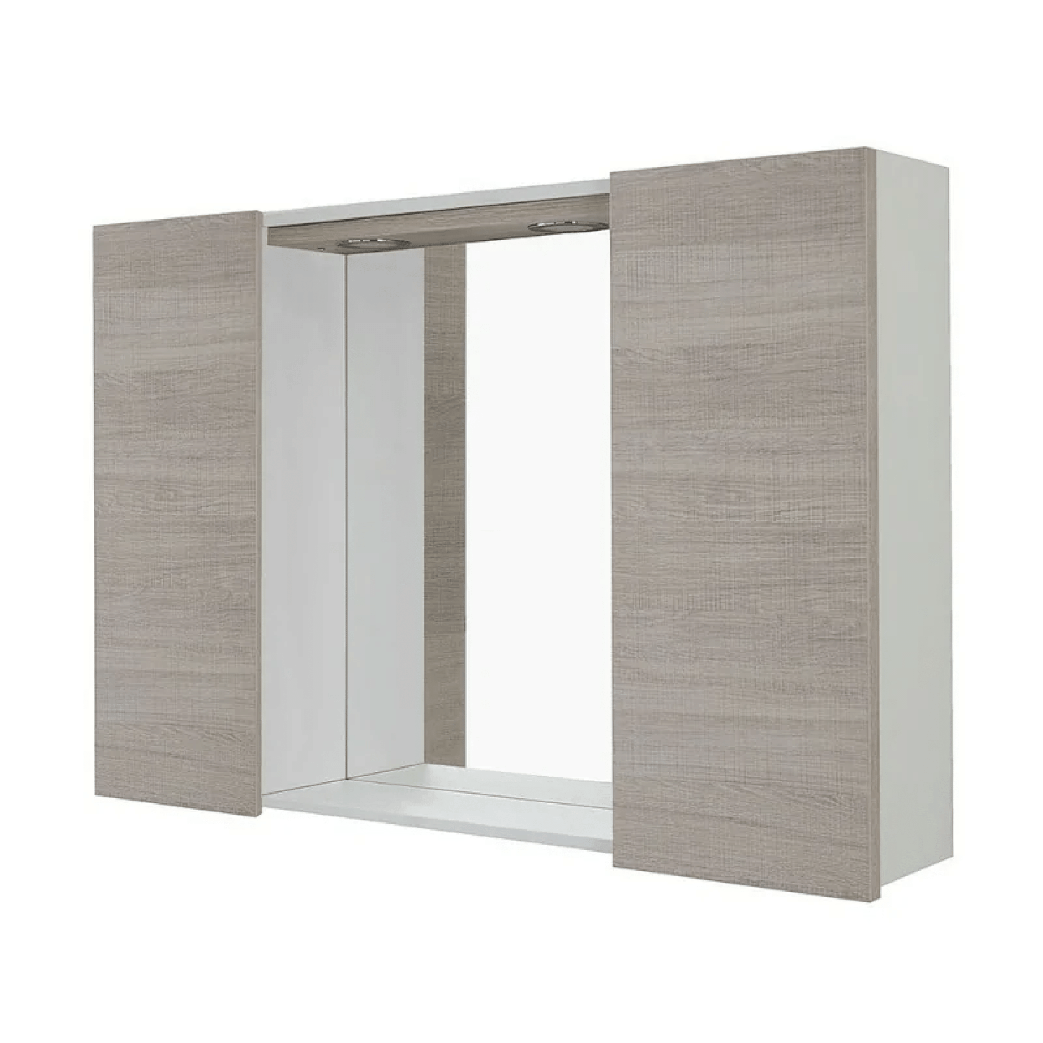 Specchio Contenitore 91x61 Cm Due Ante Con Illuminazione Led Feridras "Mondo 2.0" Bianco/Rovere Chiaro - Dabicasa