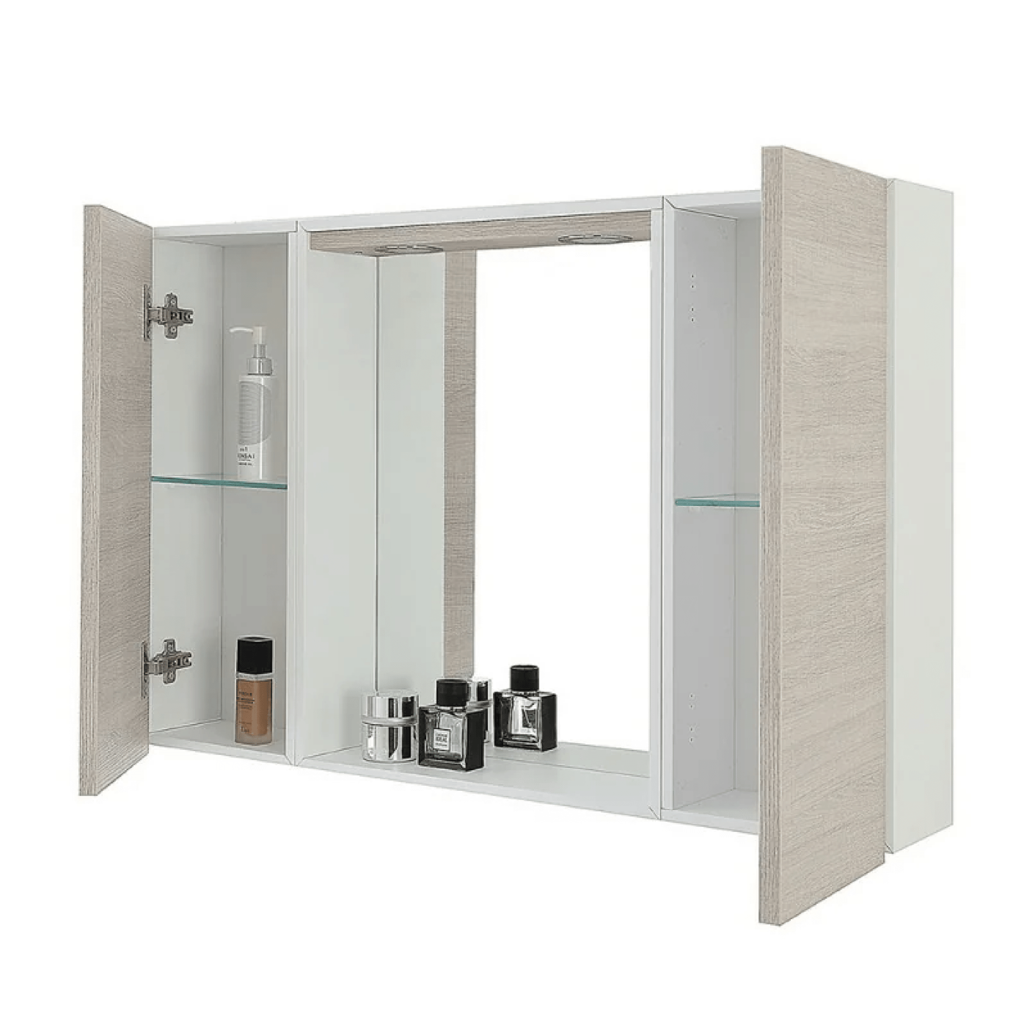 Specchio Contenitore 91x61 Cm Due Ante Con Illuminazione Led Feridras "Mondo 2.0" Bianco/Rovere Chiaro - Dabicasa
