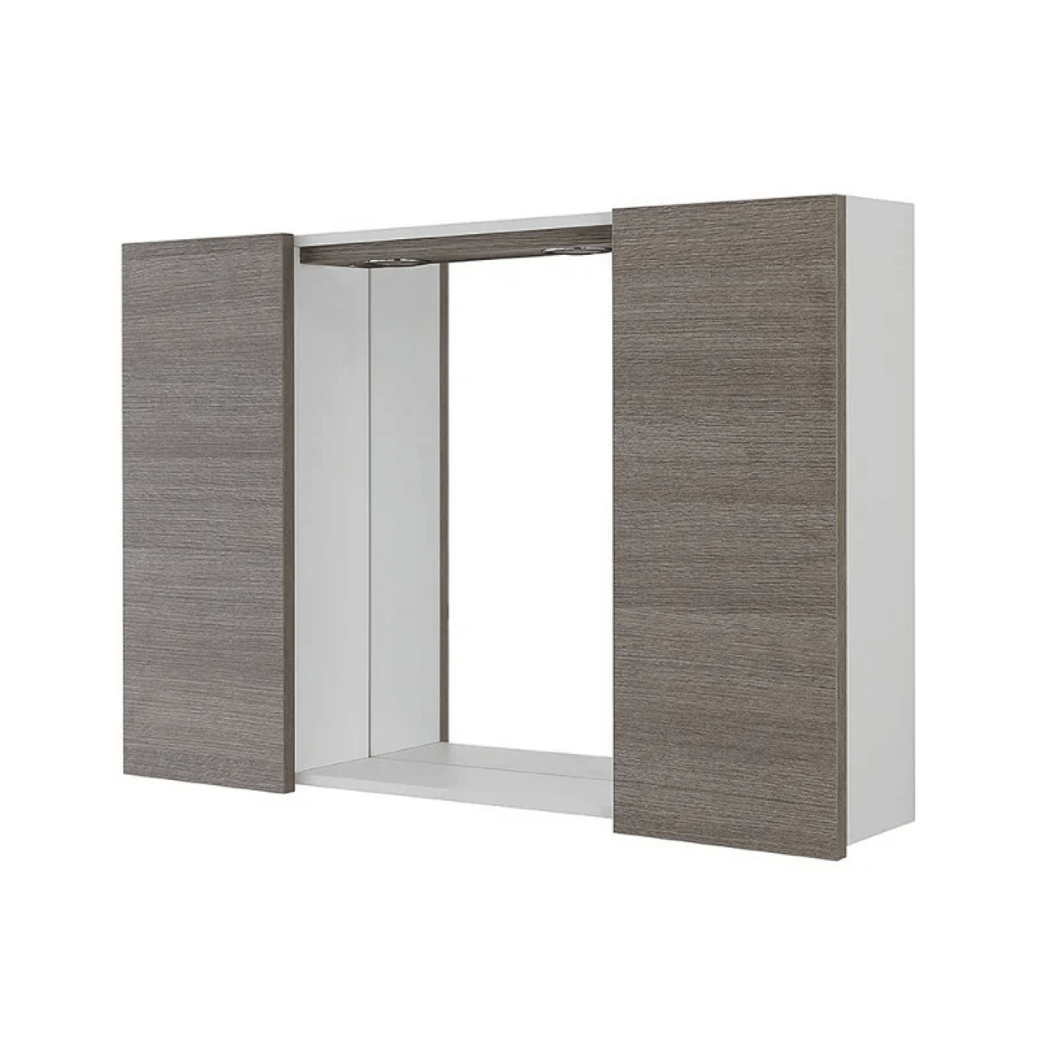 Specchio Contenitore 91x61 Cm Due Ante Con Illuminazione Led Feridras "Mondo 2.0" Bianco/Rovere Scuro - Dabicasa