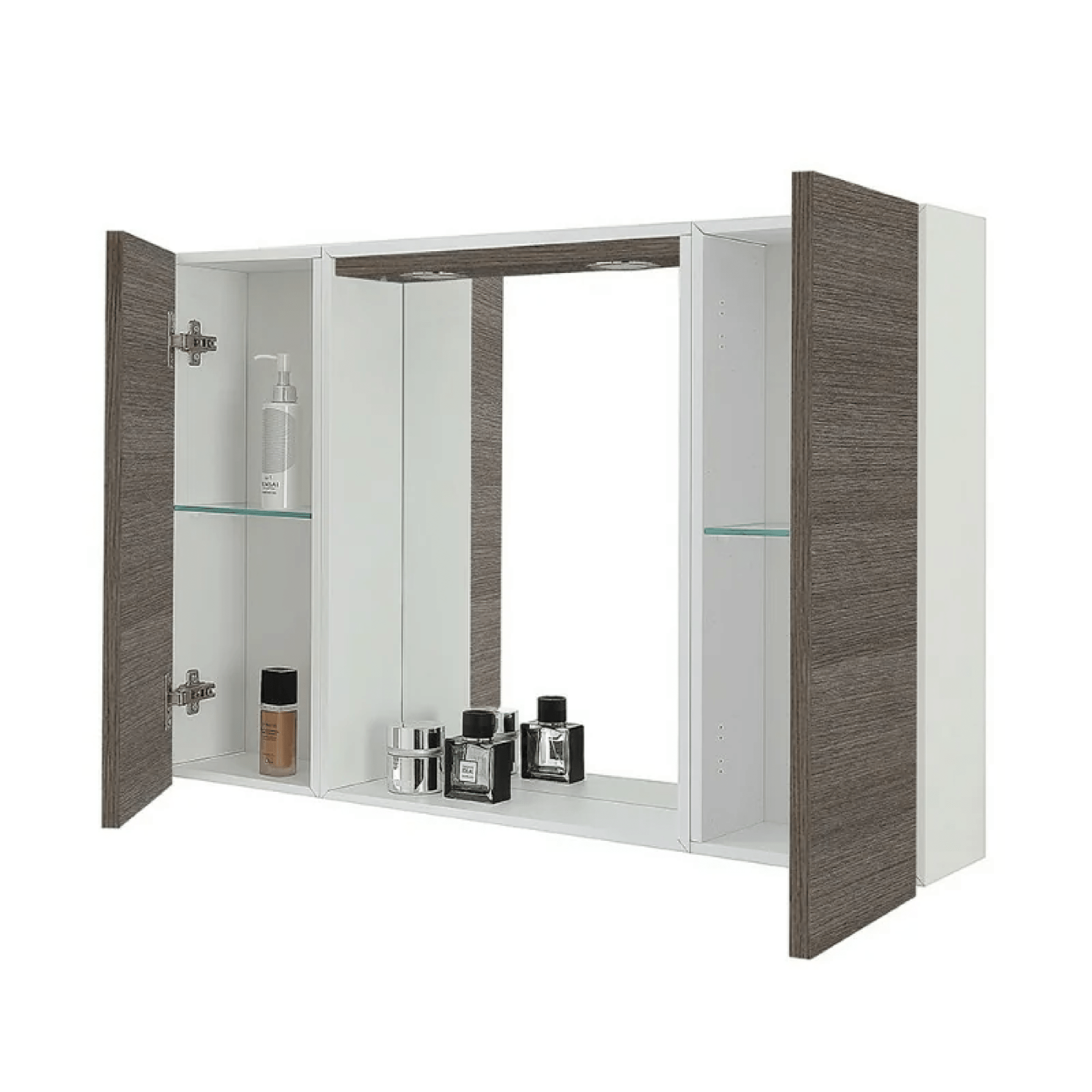 Specchio Contenitore 91x61 Cm Due Ante Con Illuminazione Led Feridras "Mondo 2.0" Bianco/Rovere Scuro - Dabicasa