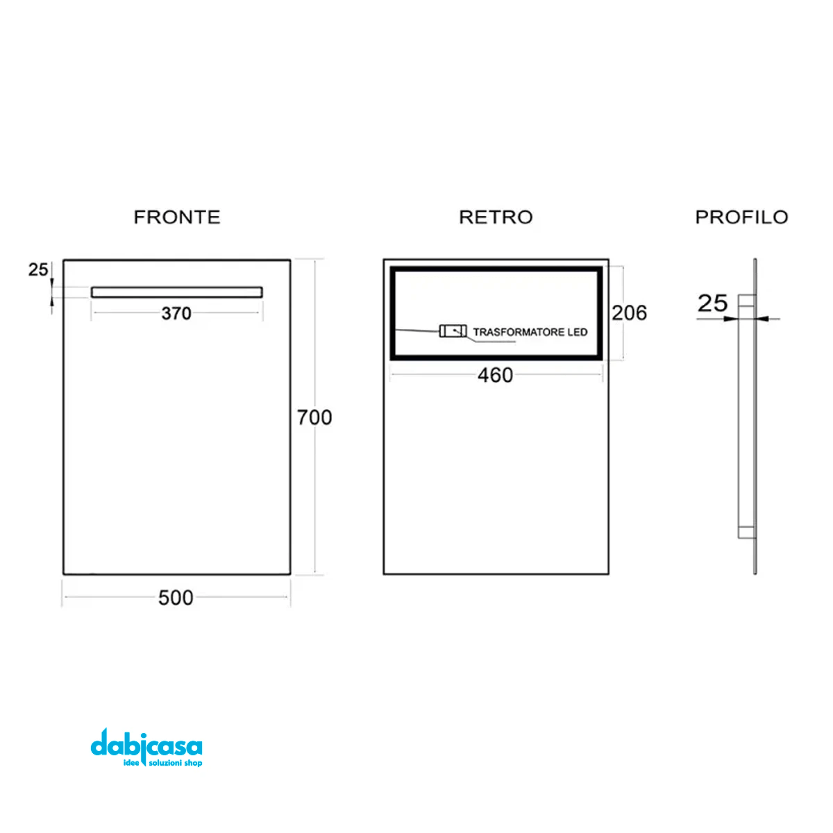 Specchio "Line" 50x70 Cm C/Fascia Led Superiore - Dabicasa