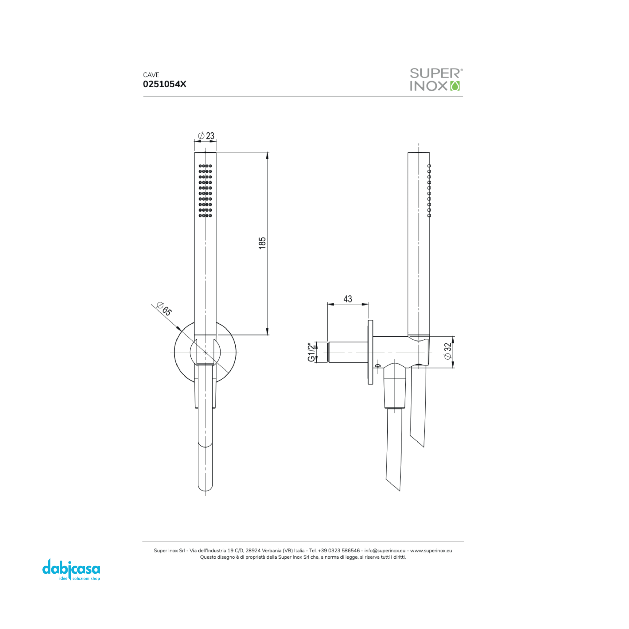 SuperInox "Rigo" Kit Doccetta Inox 316L C/Supporto Presa Ad Acqua Spazzolato - Dabicasa