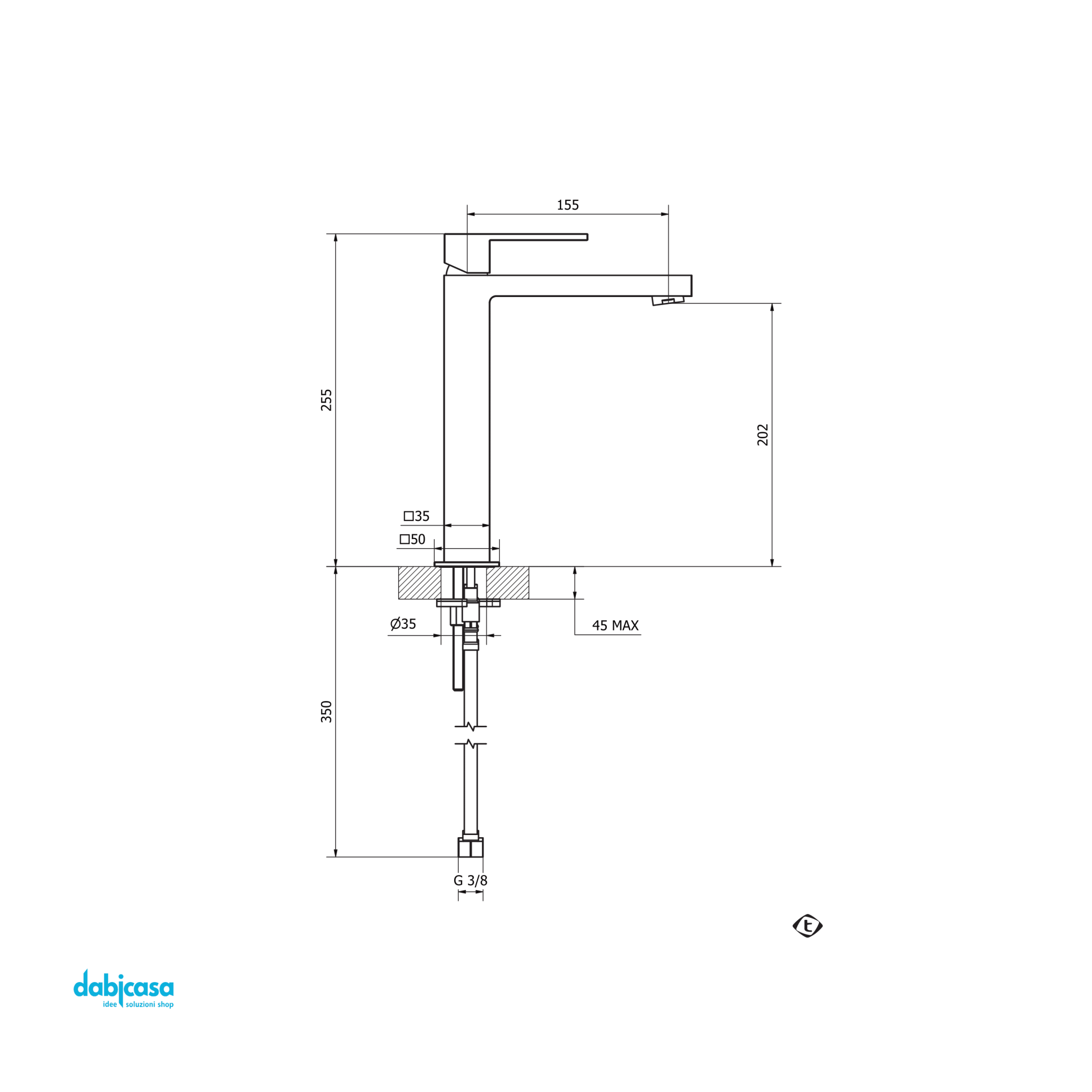 Teorema Rubinetteria "Pillar" Miscelatore Lavabo Alto Con Scarico Click - Clack - Dabicasa