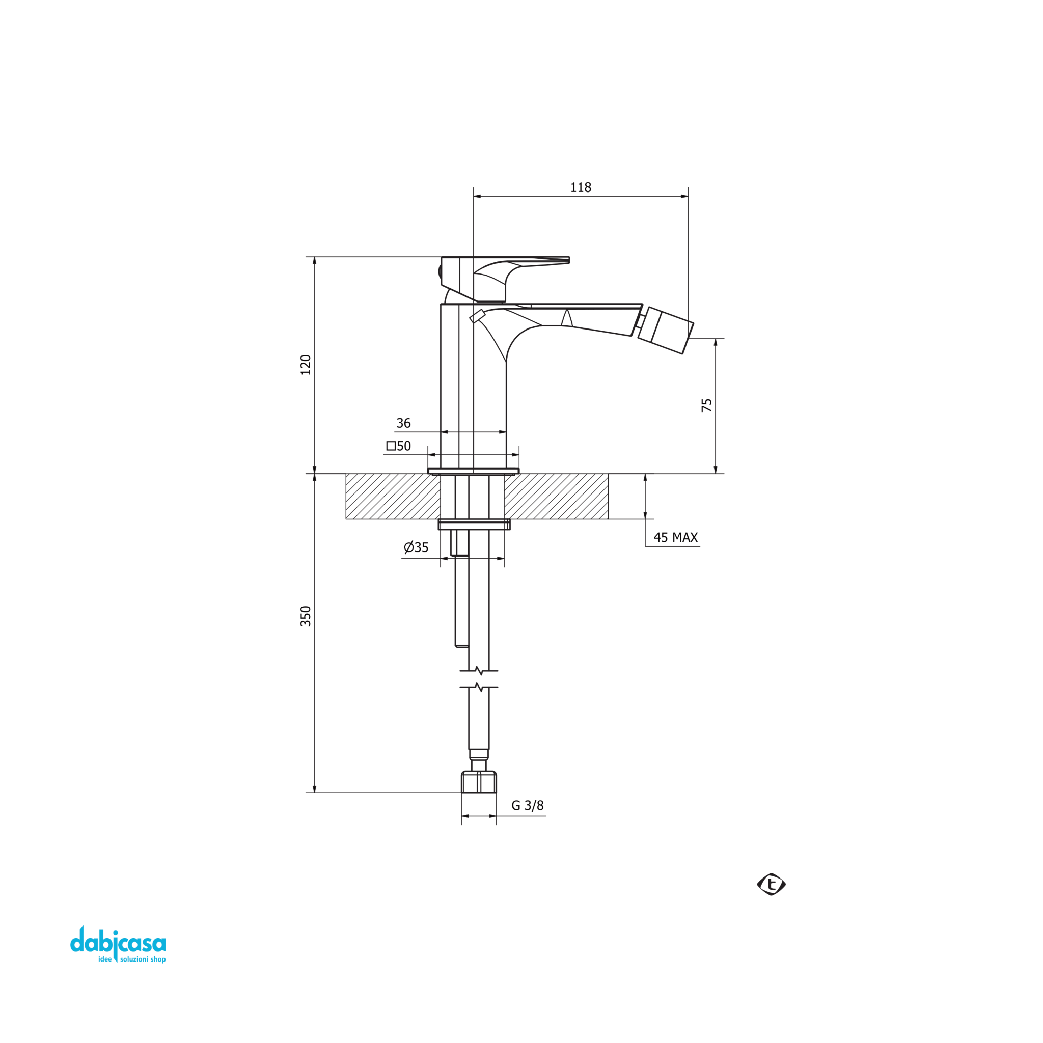 Teorema Rubinetteria "Slope" Miscelatore Bidet C/Scarico Click Clack Finitura Cromo Lucido - Dabicasa