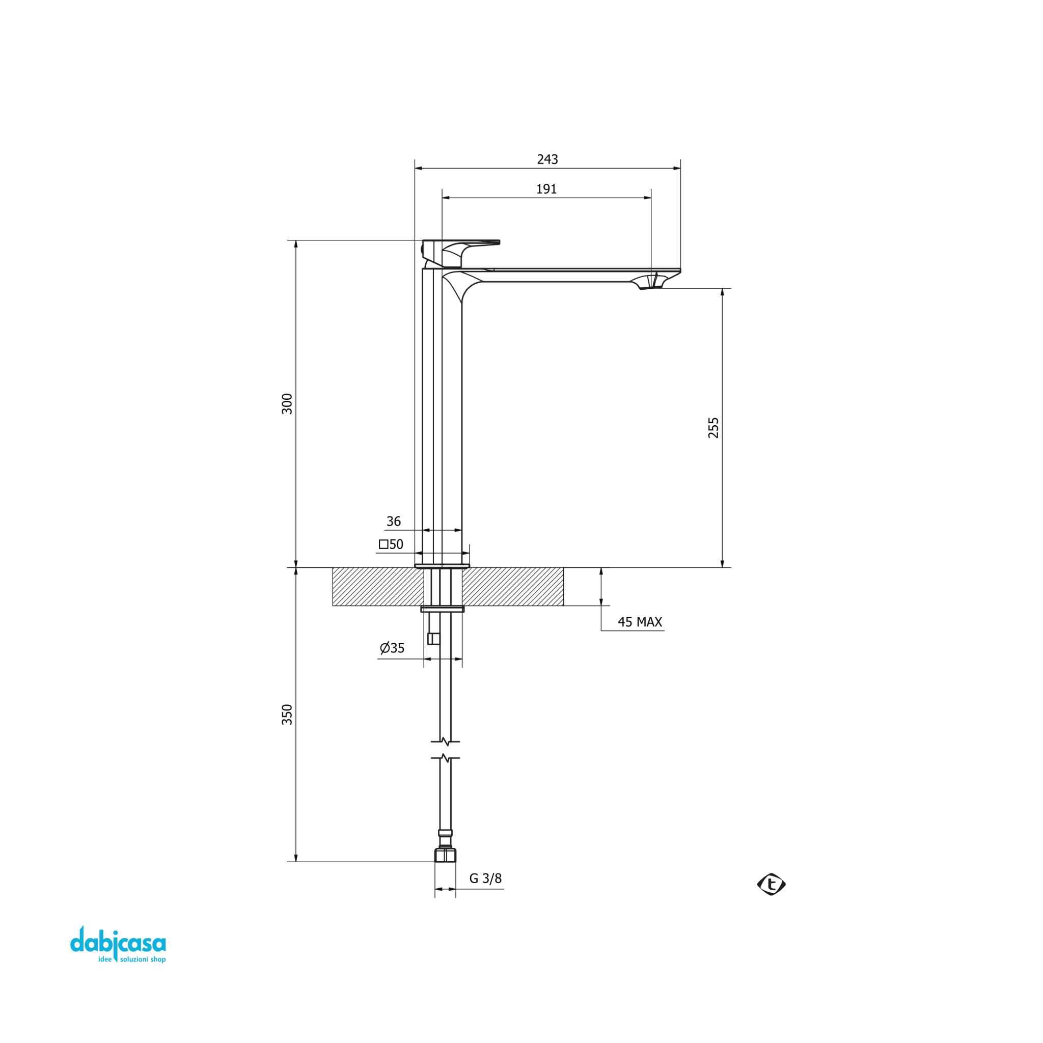 Teorema Rubinetteria "Slope" Miscelatore Lavabo Alto C/Scarico Click Clack Finitura Cromo Lucido - Dabicasa