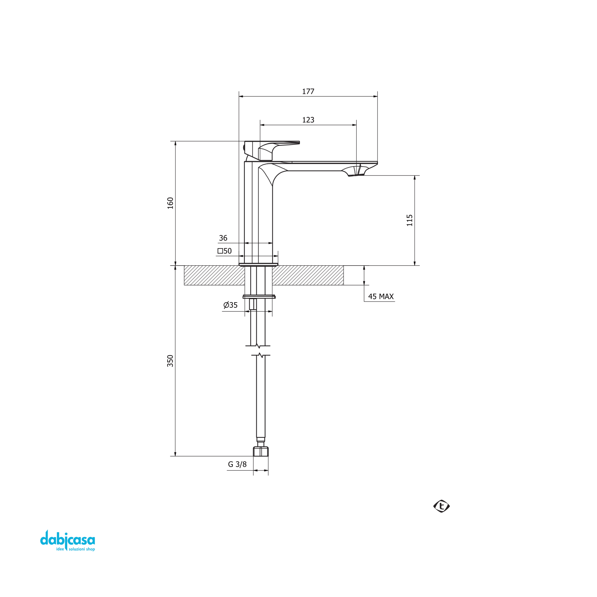 Teorema Rubinetteria "Slope" Miscelatore Lavabo C/Scarico Click Clack Cromo Lucido - Dabicasa