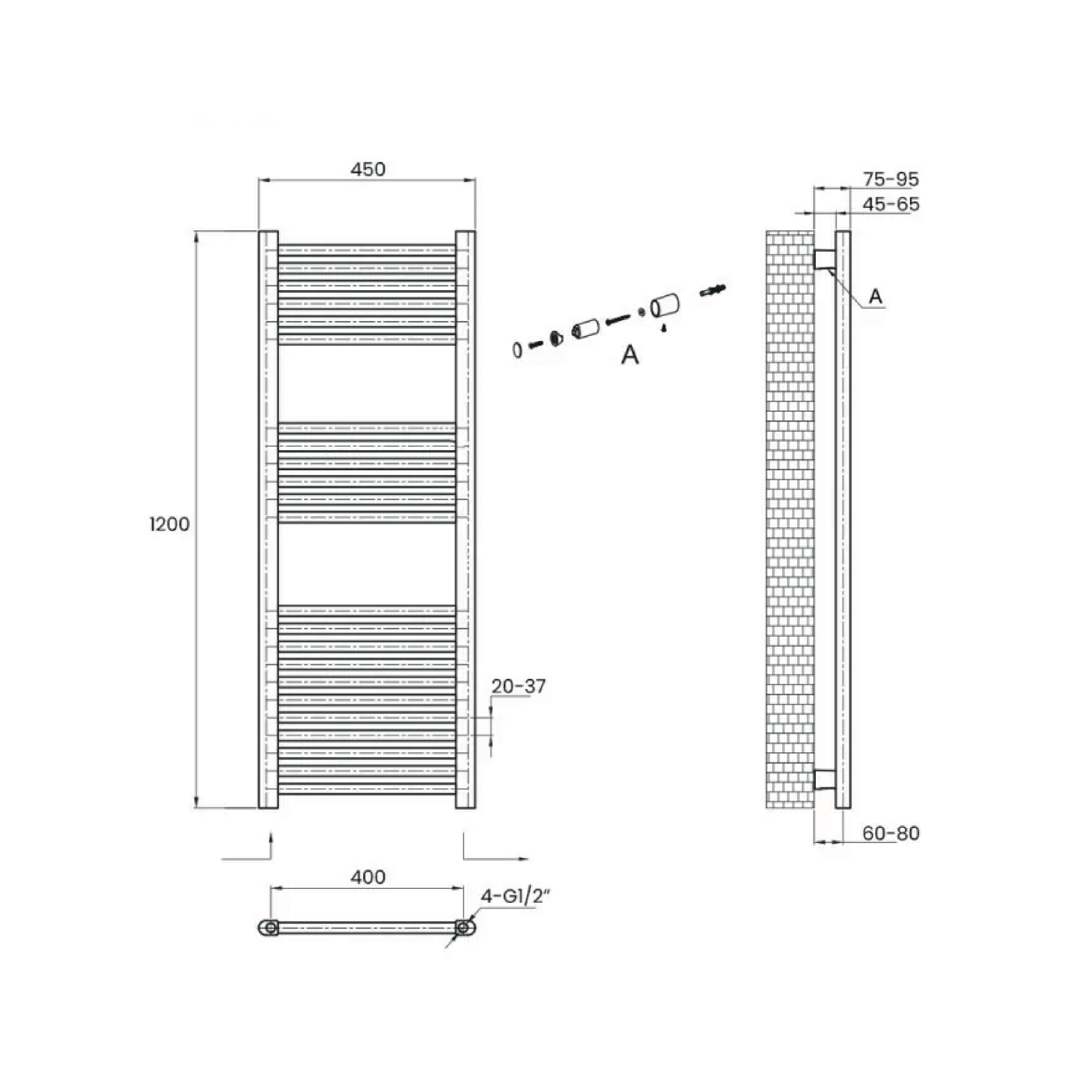 Termoarredo Dritto 120x45 Interasse 40 Cm Feridras Bianco - Dabicasa