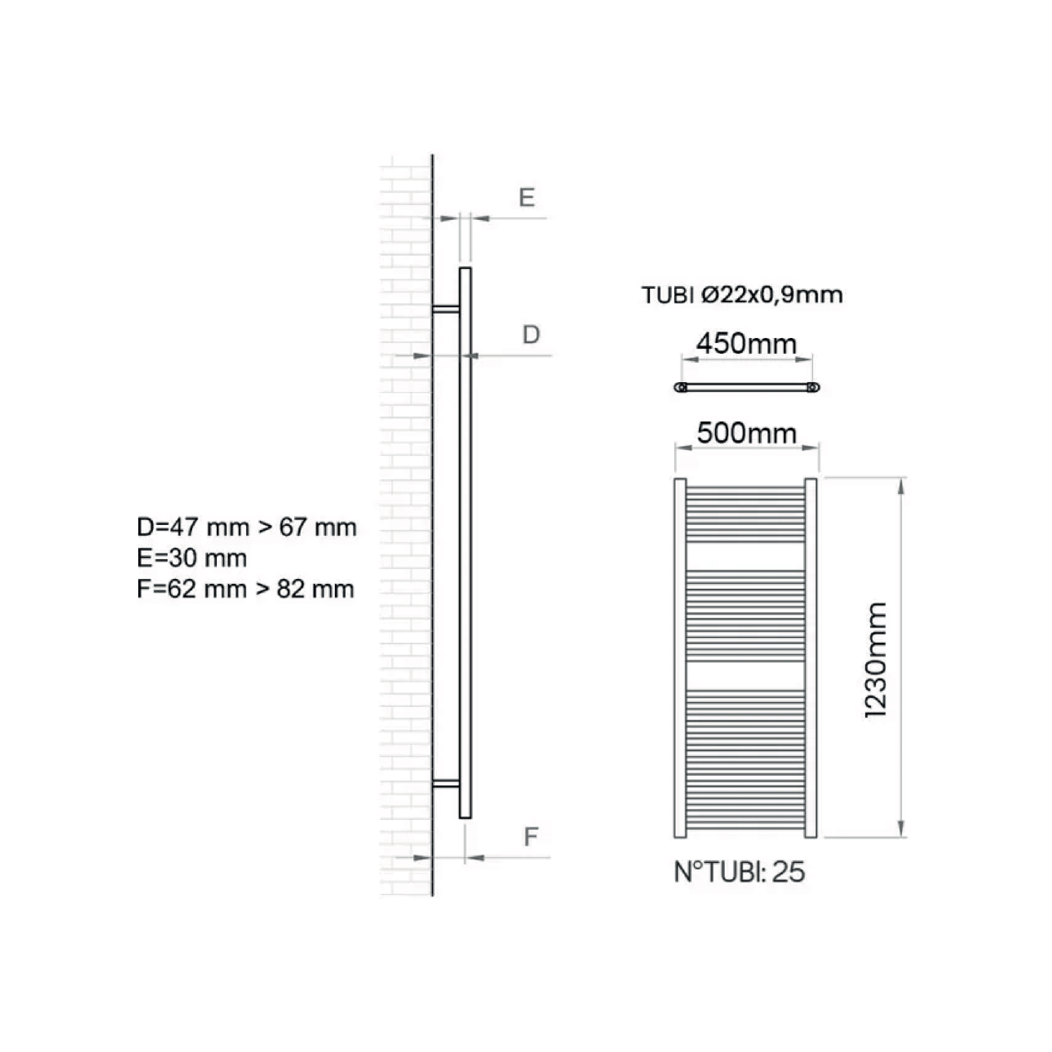 Termoarredo Dritto 120x50 Interasse 45 Cm Feridras Bianco - Dabicasa
