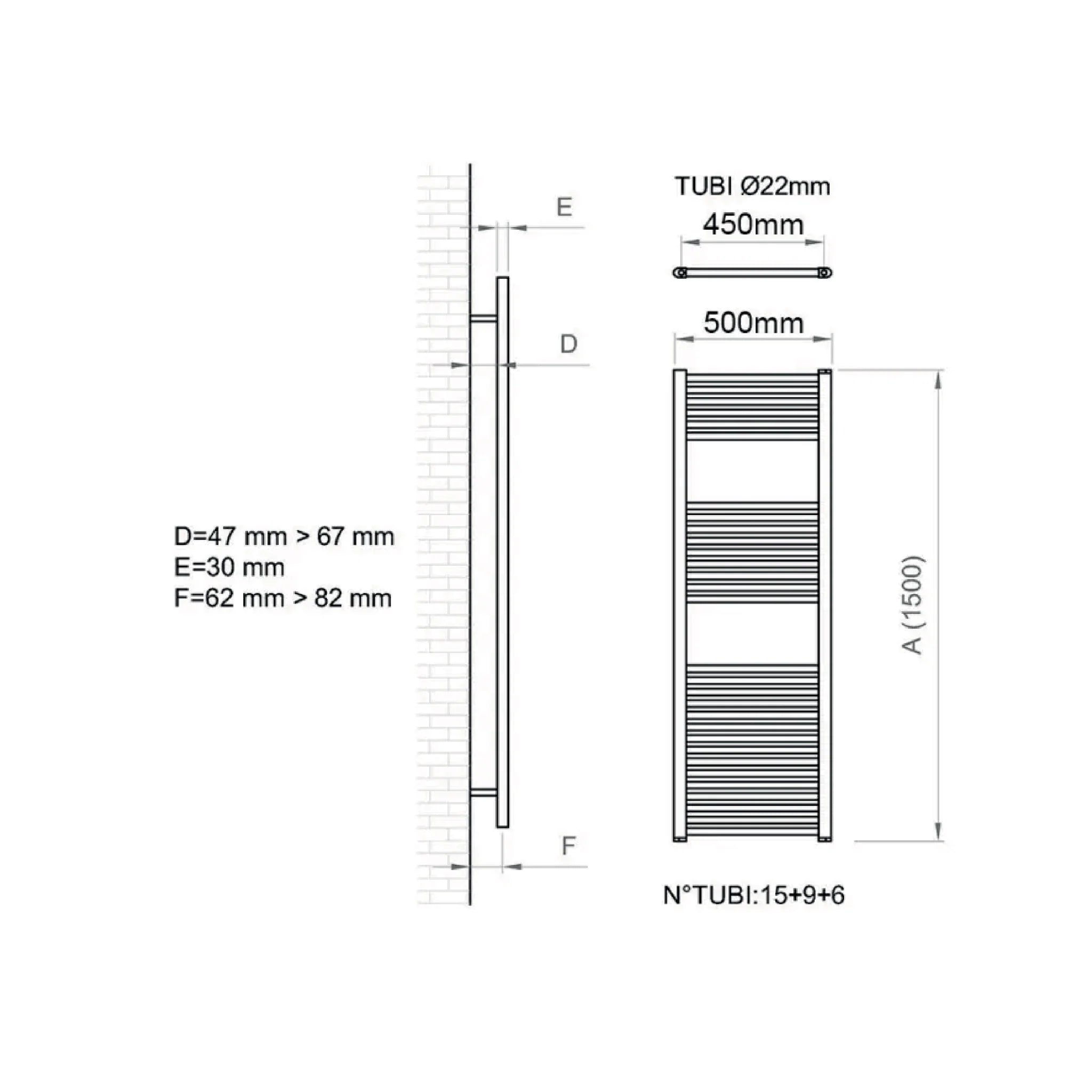 Termoarredo Dritto 150x50 Interasse 45 Cm Feridras Bianco - Dabicasa