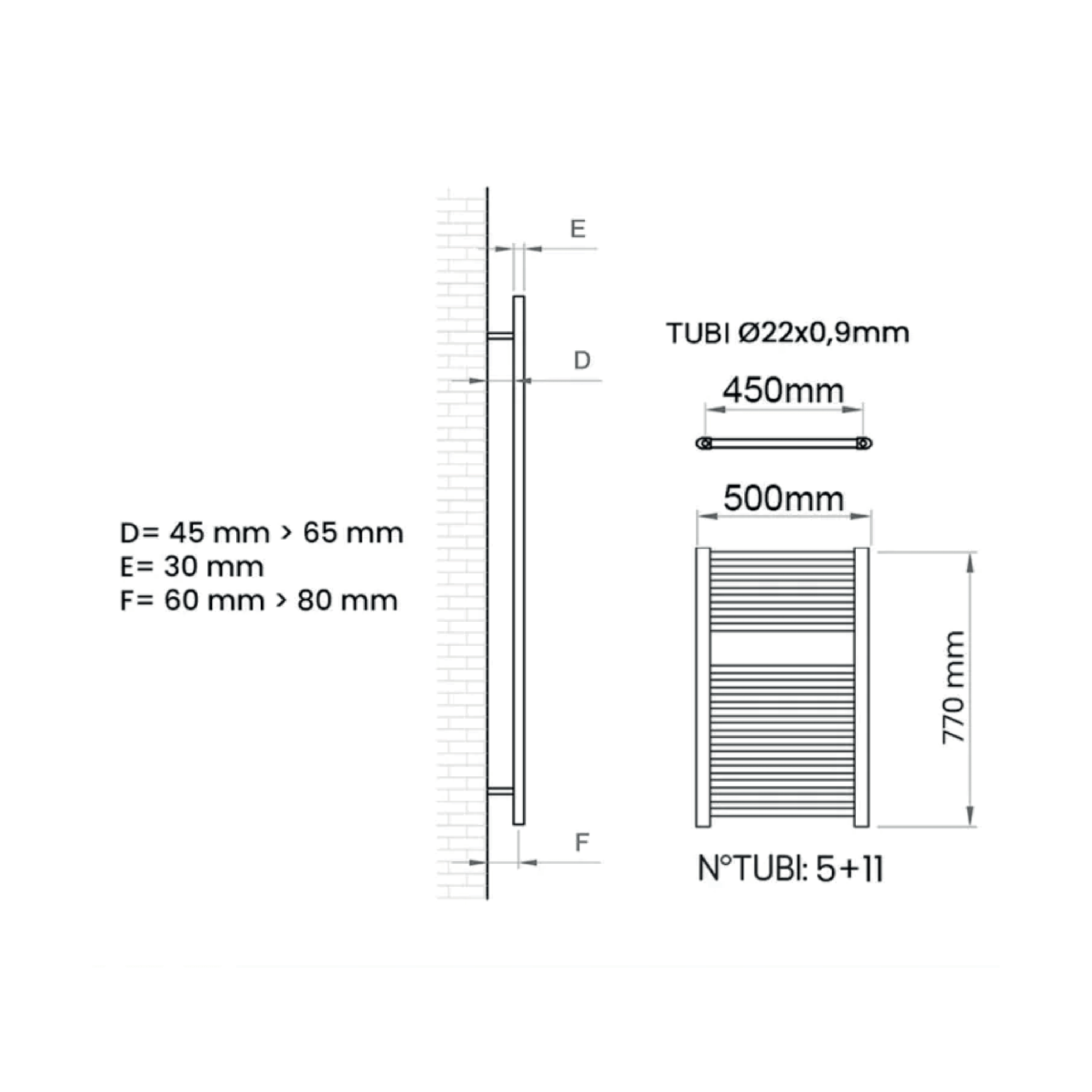Termoarredo Dritto 50x77 Interasse 45 Cm Feridras Bianco - Dabicasa