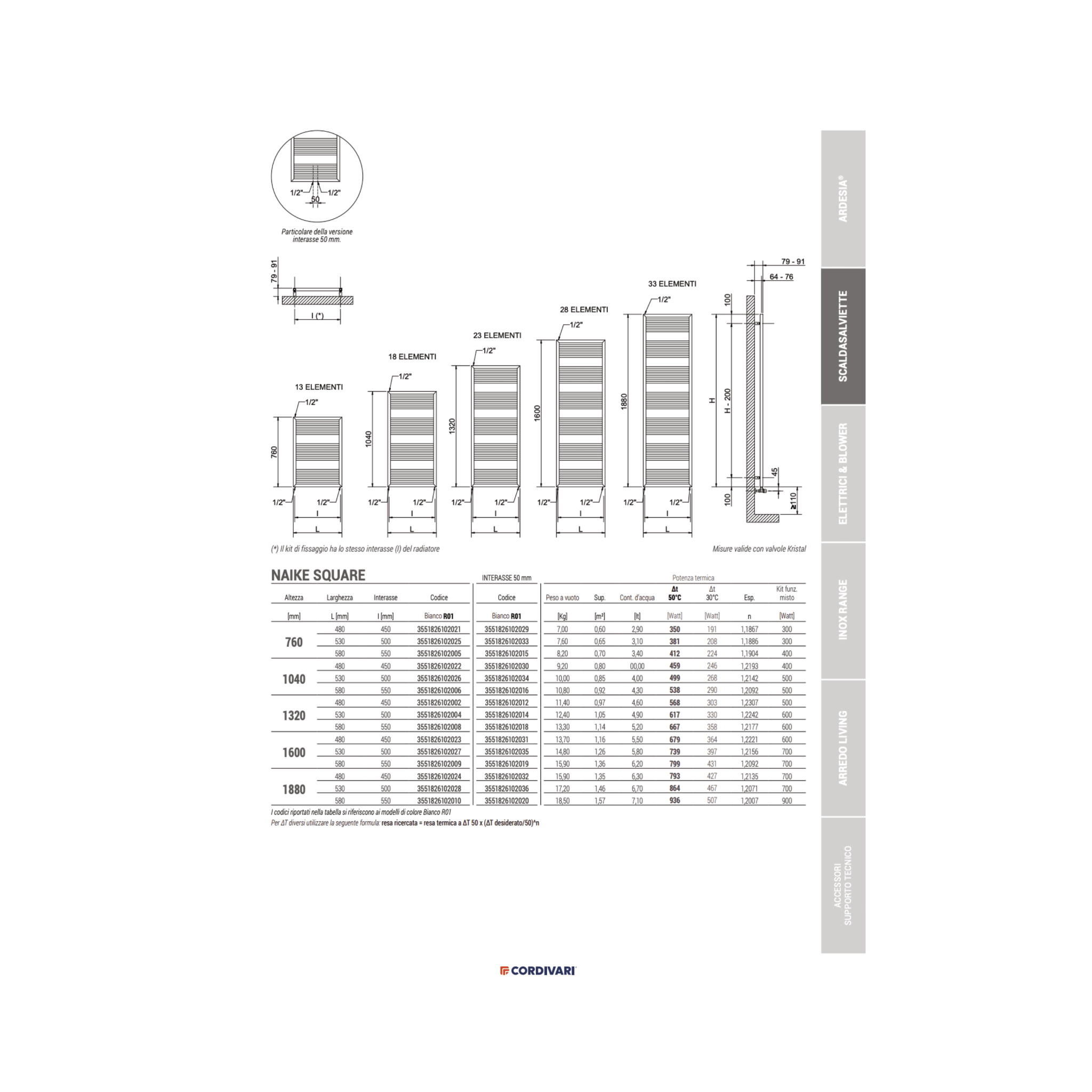 Termoarredo Scaldasalviette Dritto 104x48 Interasse 45 cm Cordivari "Naike Square" Quarzo - Dabicasa