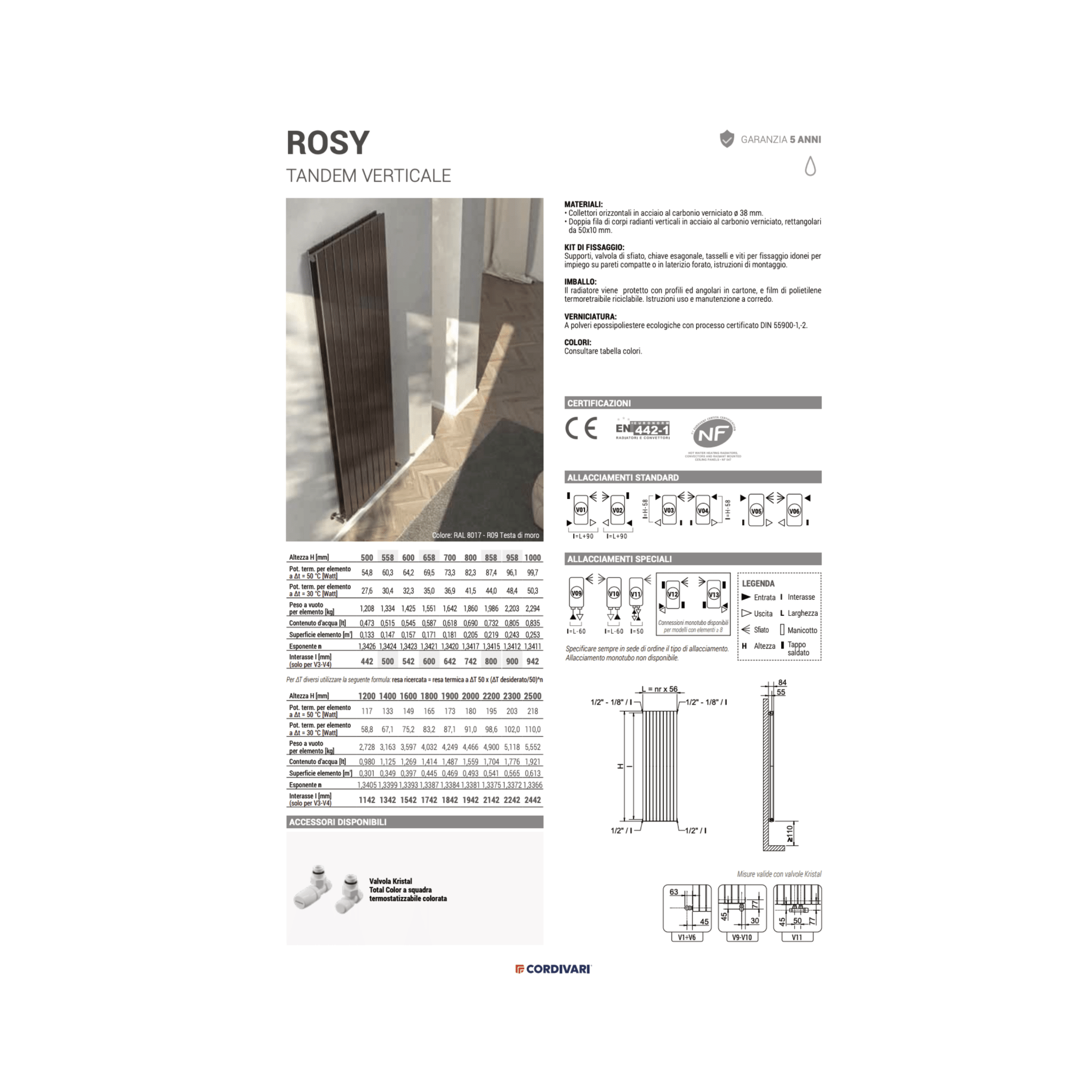 Termoarredo Scaldasalviette Dritto 180x61,6 Interasse 70,6 cm Cordivari "Rosy Tandem" Testa Di Moro - Dabicasa