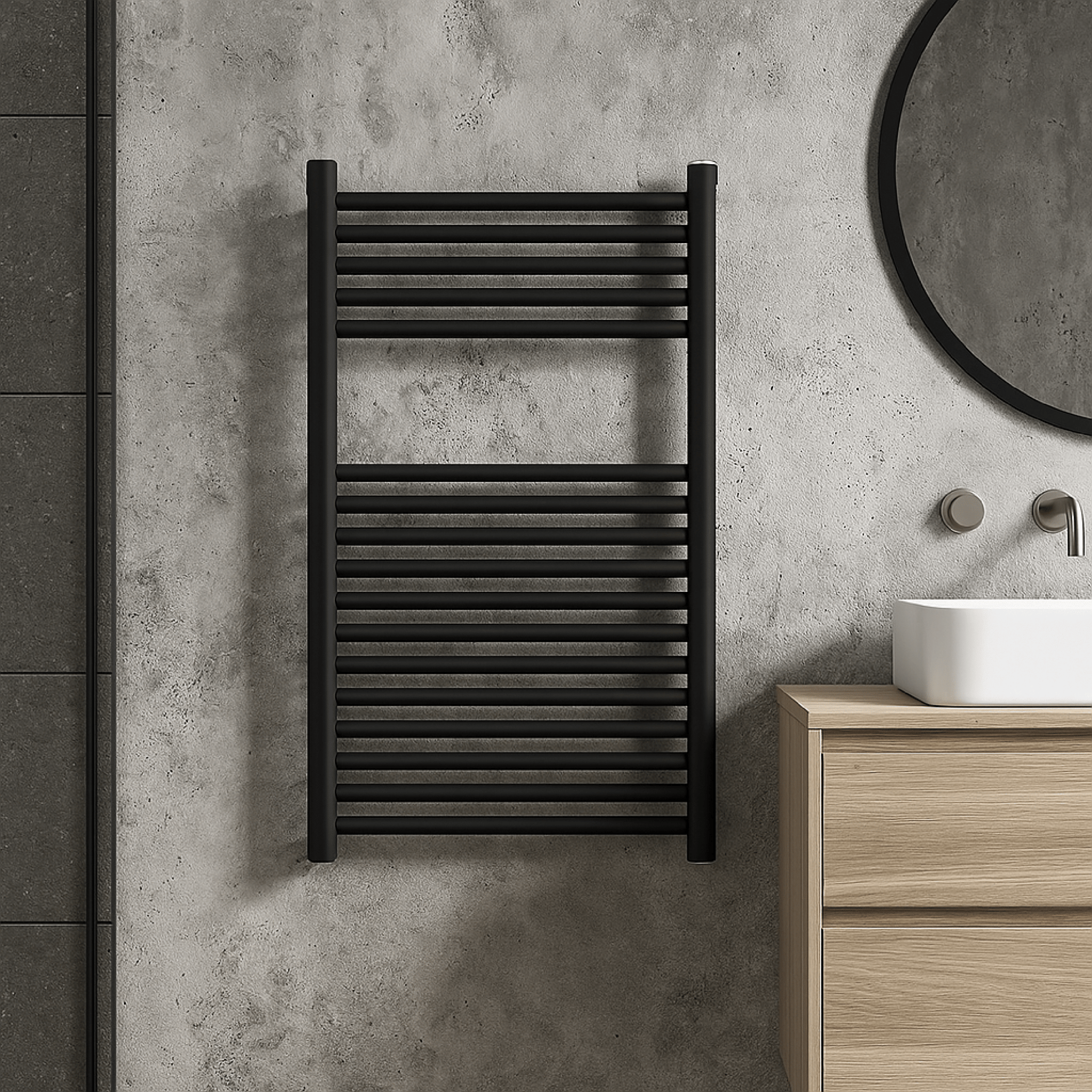 Termoarredo Scaldasalviette Dritto 77x50 Interasse 45 cm Ercos "Opera" Nero Opaco - Dabicasa