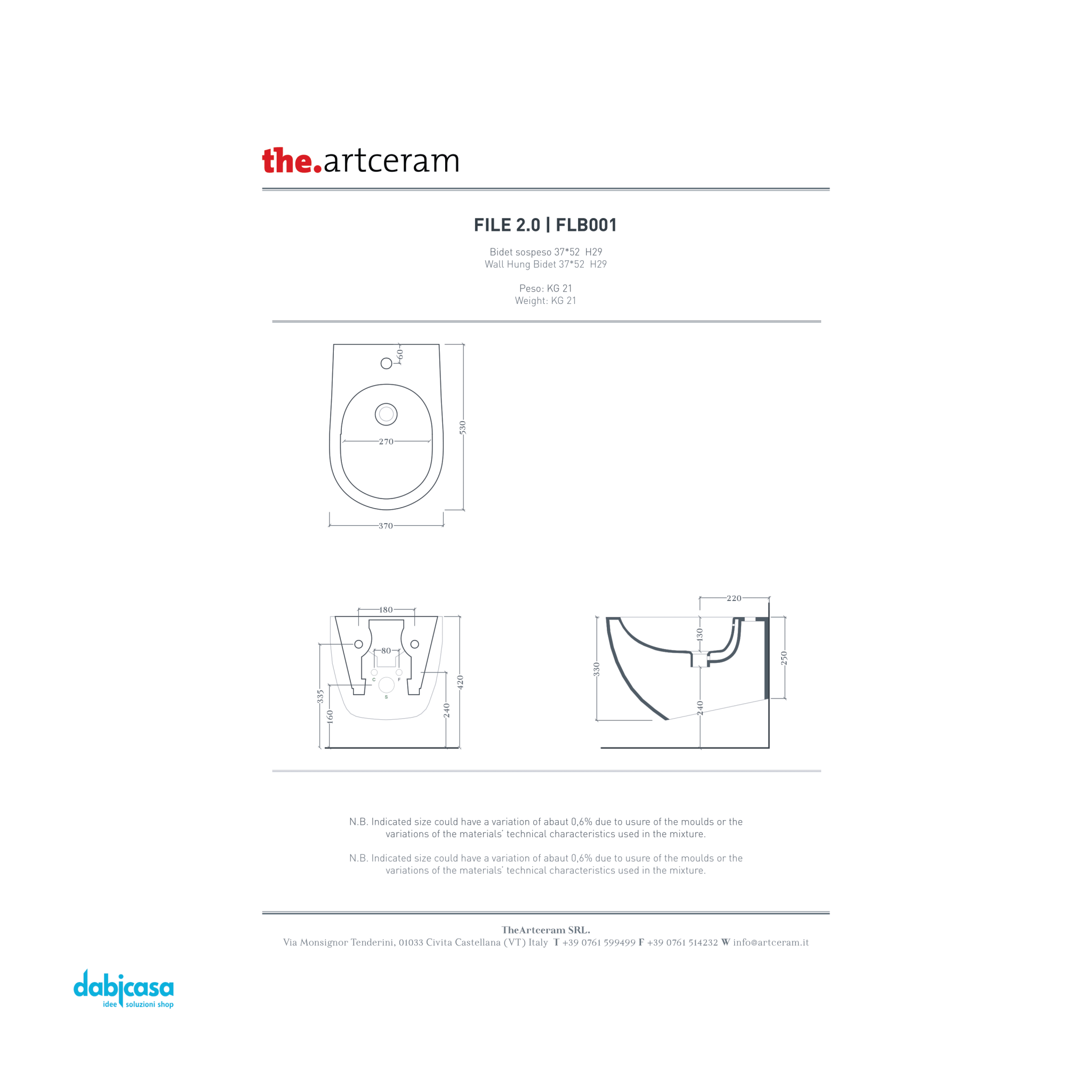 The ArtCeram "File 2.0" Bidet Sospeso Bianco Lucido - Dabicasa