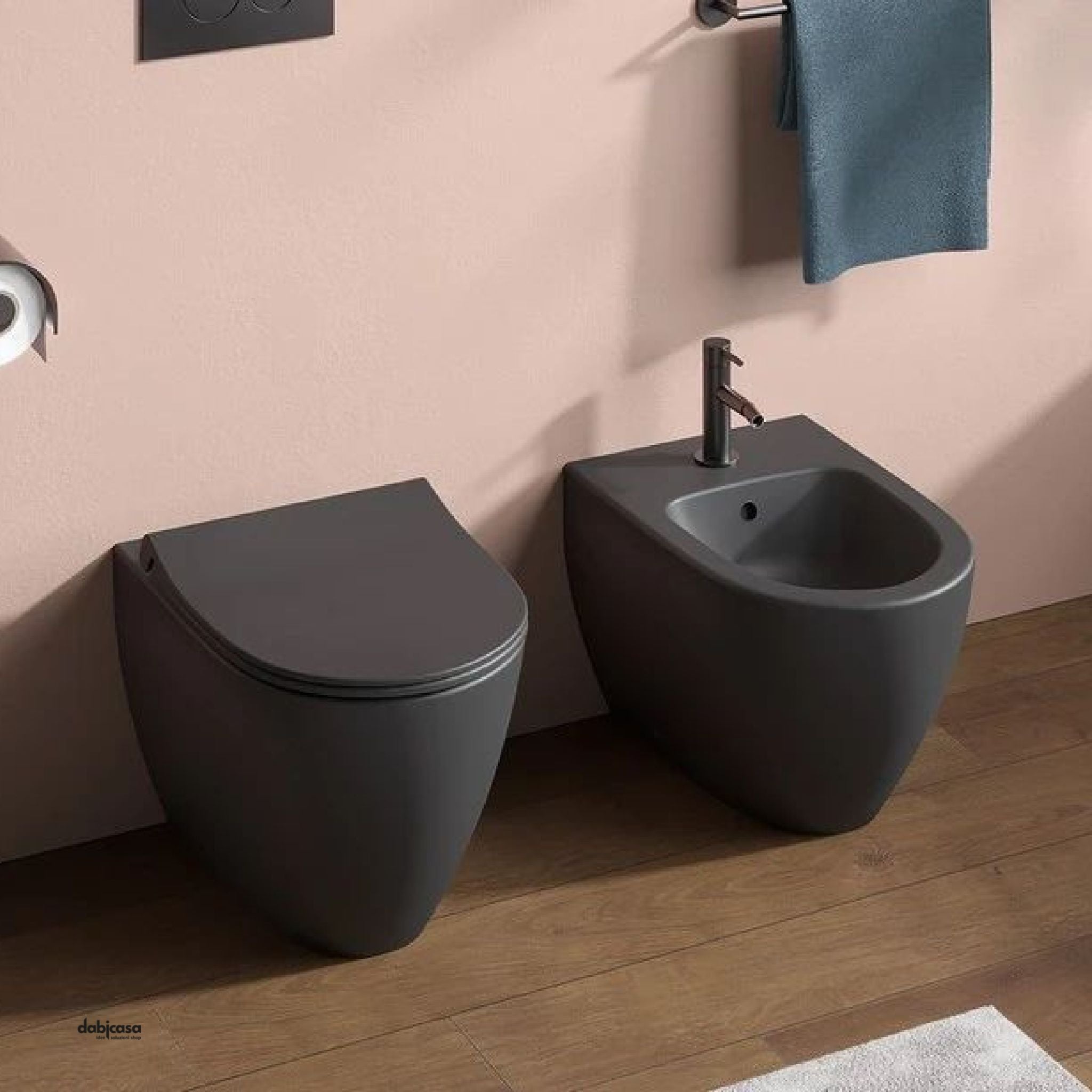 Vitra "Sento" Coppia Di Sanitari Da Terra Filo Muro Senza Brida Nero Opaco - Dabicasa