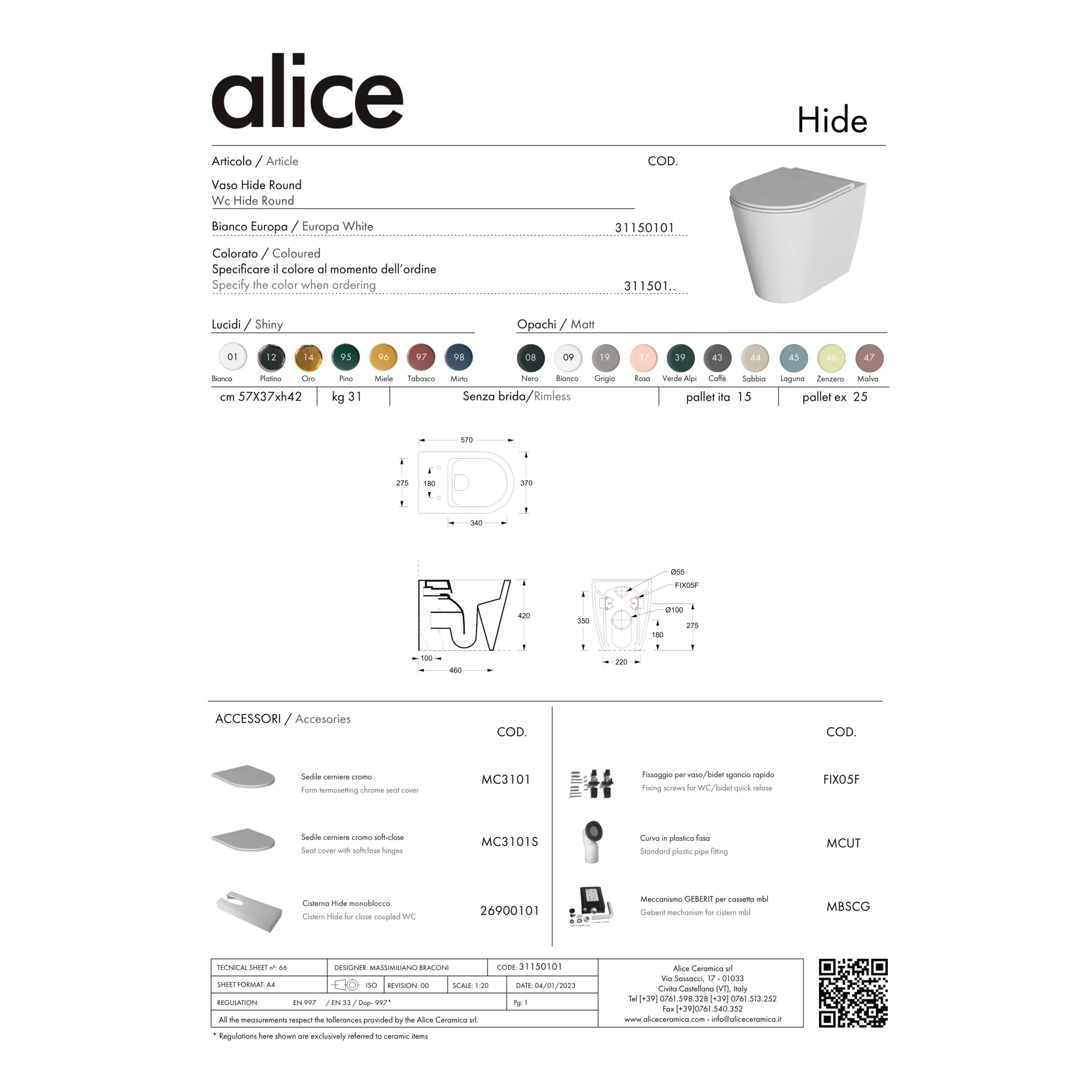 Wc a Terra Senza Brida Alice Ceramica "Hide Round" Bianco Lucido - Dabicasa