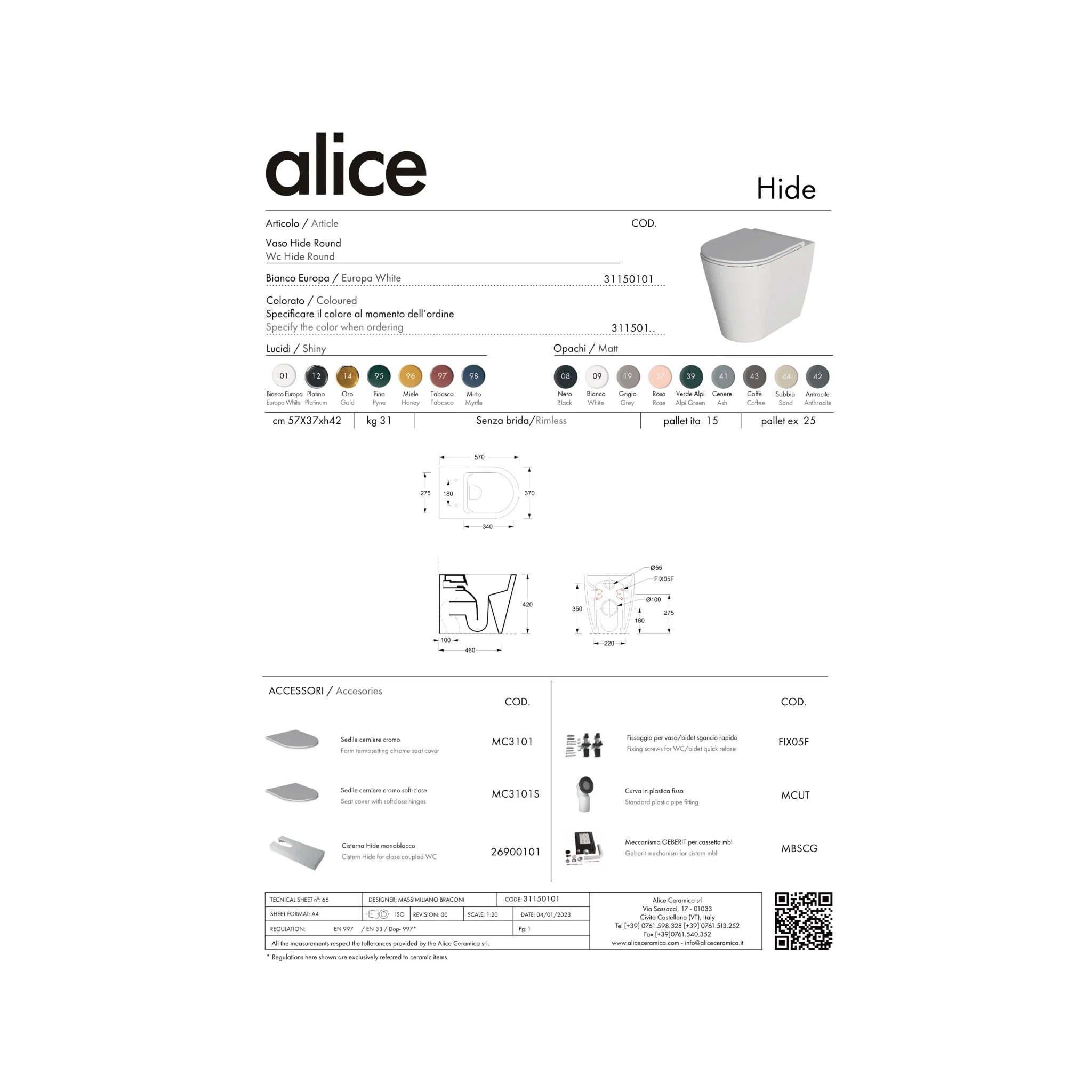 Wc a Terra Senza Brida Alice Ceramica "Hide Round" Bianco Opaco - Dabicasa