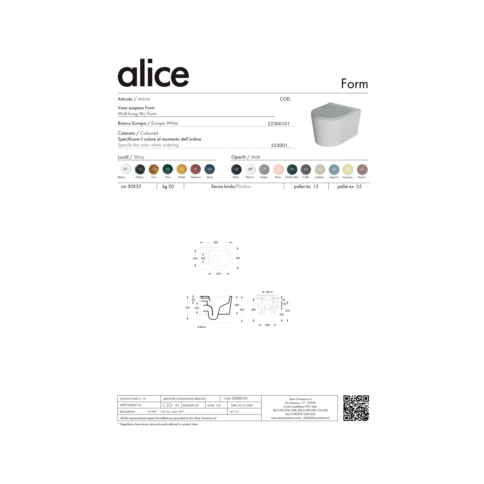 Wc Sospeso Senza Brida Alice Ceramica "Form" Bianco Lucido - Dabicasa