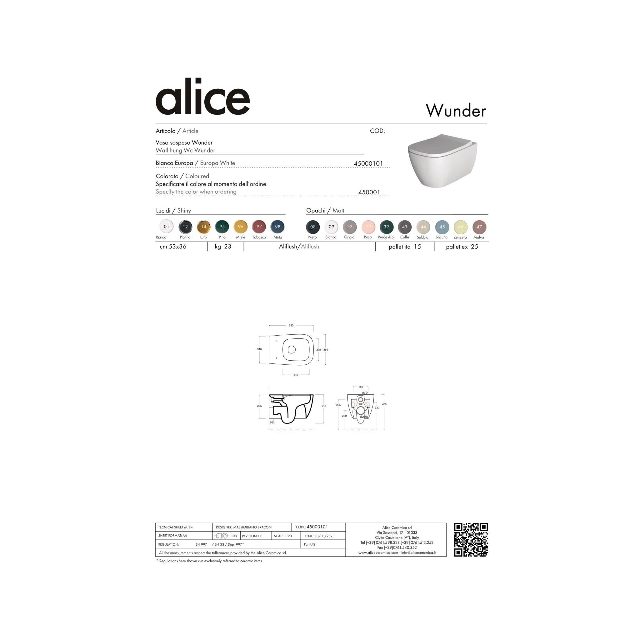 Wc Sospeso Senza Brida Alice Ceramica "Wunder" Bianco Lucido - Dabicasa