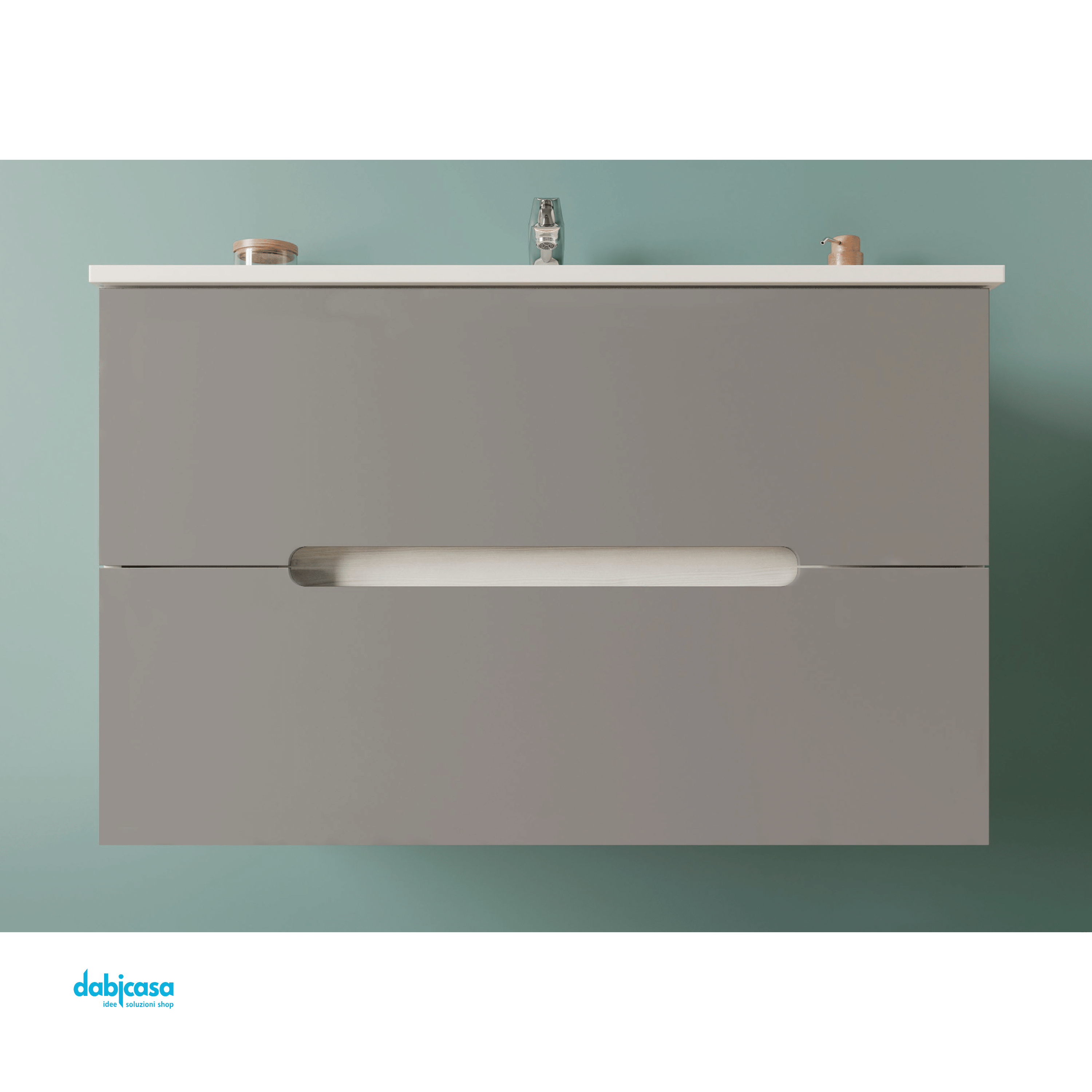 Mobile Bagno Sospeso "New Stream" Da 100 Cm Composto Da Due Cassetti Finitura Tortora Chiaro Opaco/Rovere Bianco