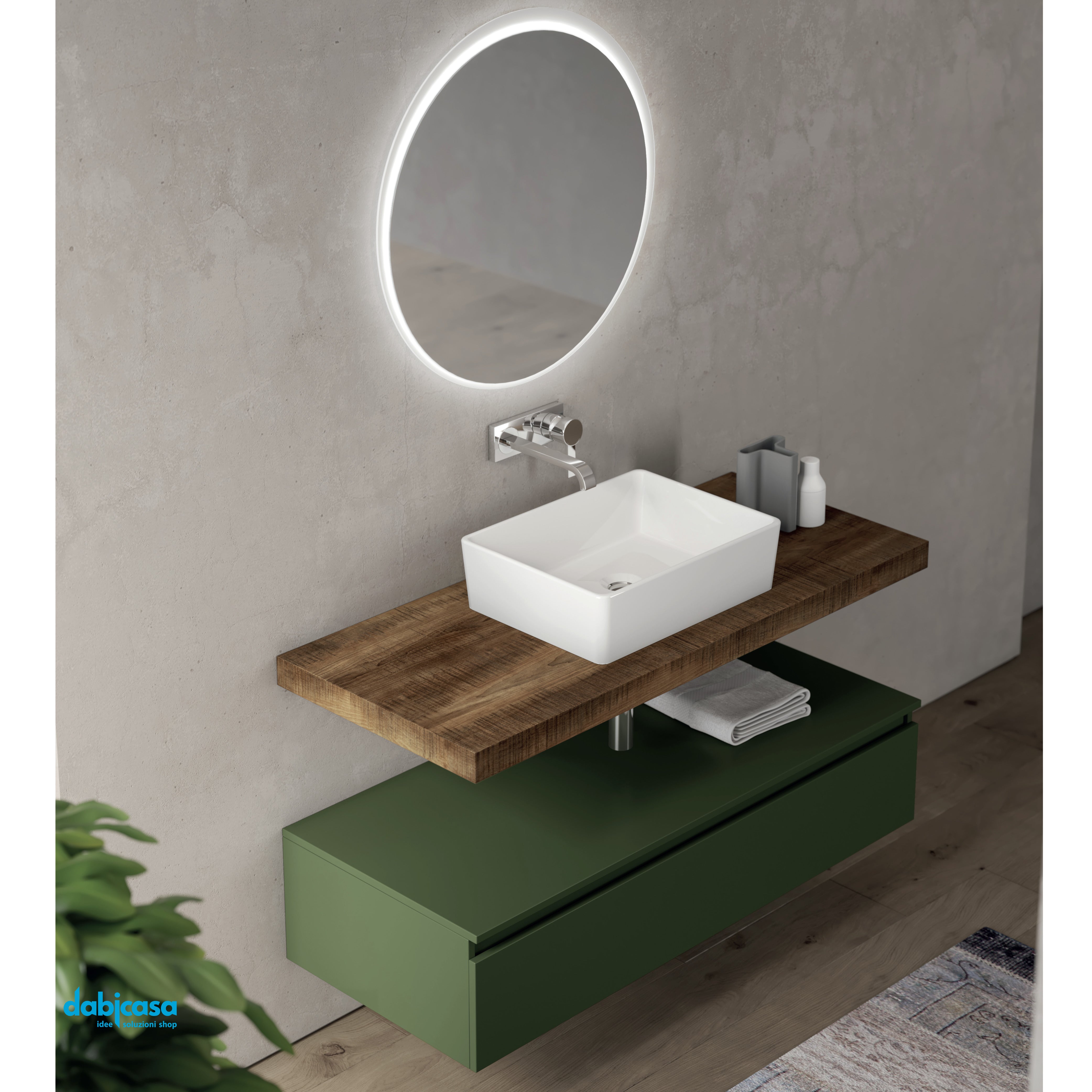 Mobile Bagno Sospeso "Ninfa" Da 120 Cm Composto Da Un Mensolone Top Ed Un Cassetto Lavabo E Specchio