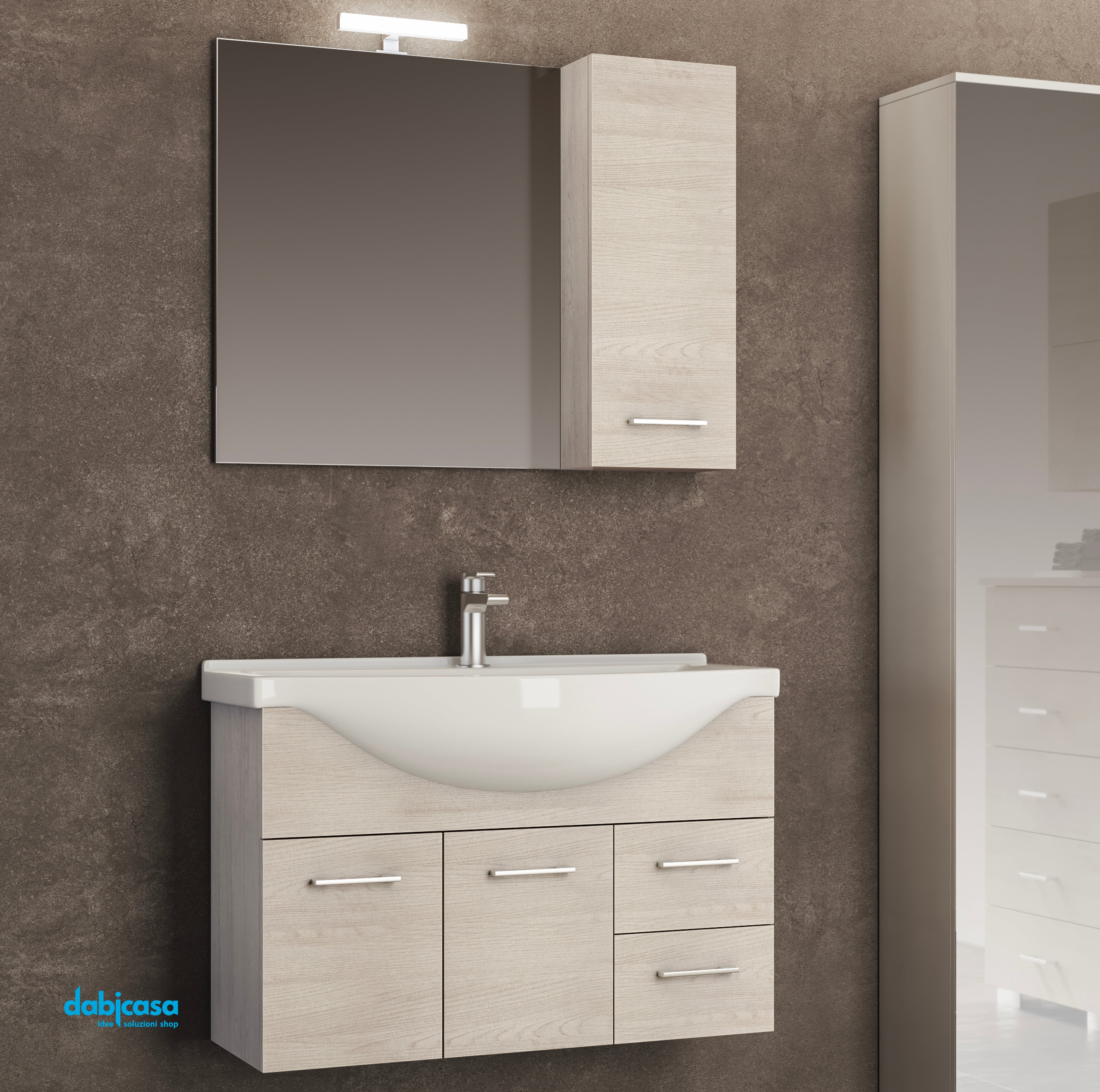 Mobile bagno sospeso 143 cm profondo 53,7 cm finitura effetto pietra con  lavabo e specchio led - Atelier