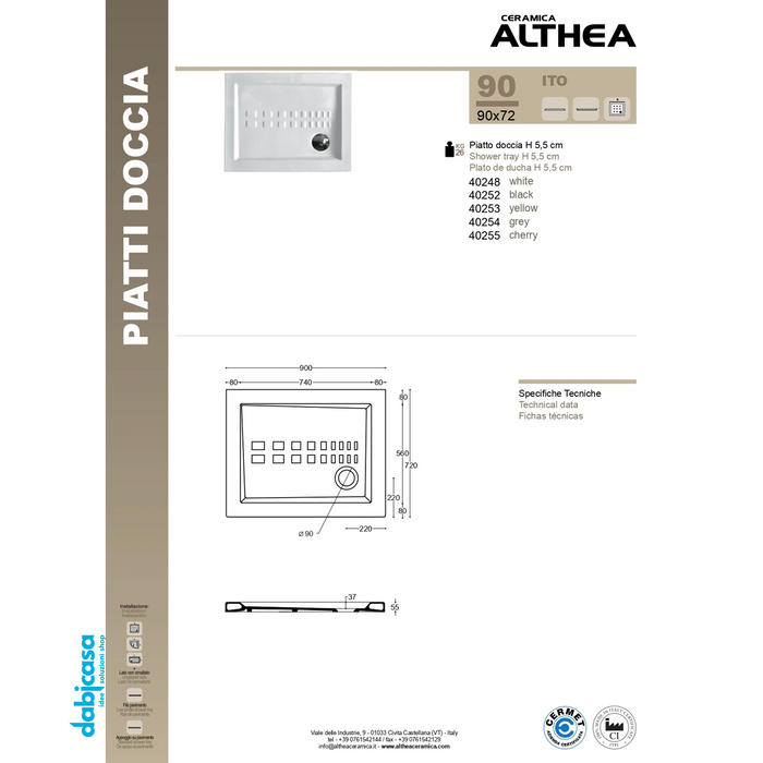 Althea "Ito" Piatto Doccia in Ceramica Bianco 72X90 h.5,5 freeshipping - Dabicasa