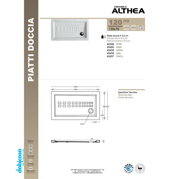 Althea "Ito" Piatto Doccia in Ceramica Bianco 70x120 h.5,5 freeshipping - Dabicasa
