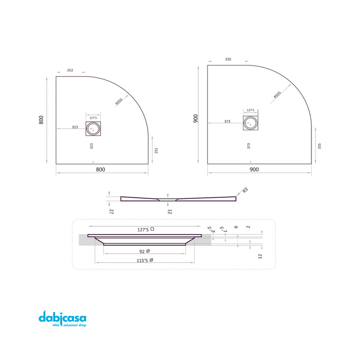 Althea "London" Piatto Doccia in Resina Effetto Pietra Bianco Circolare diam. 80cm h.2,5 cm freeshipping - Dabicasa