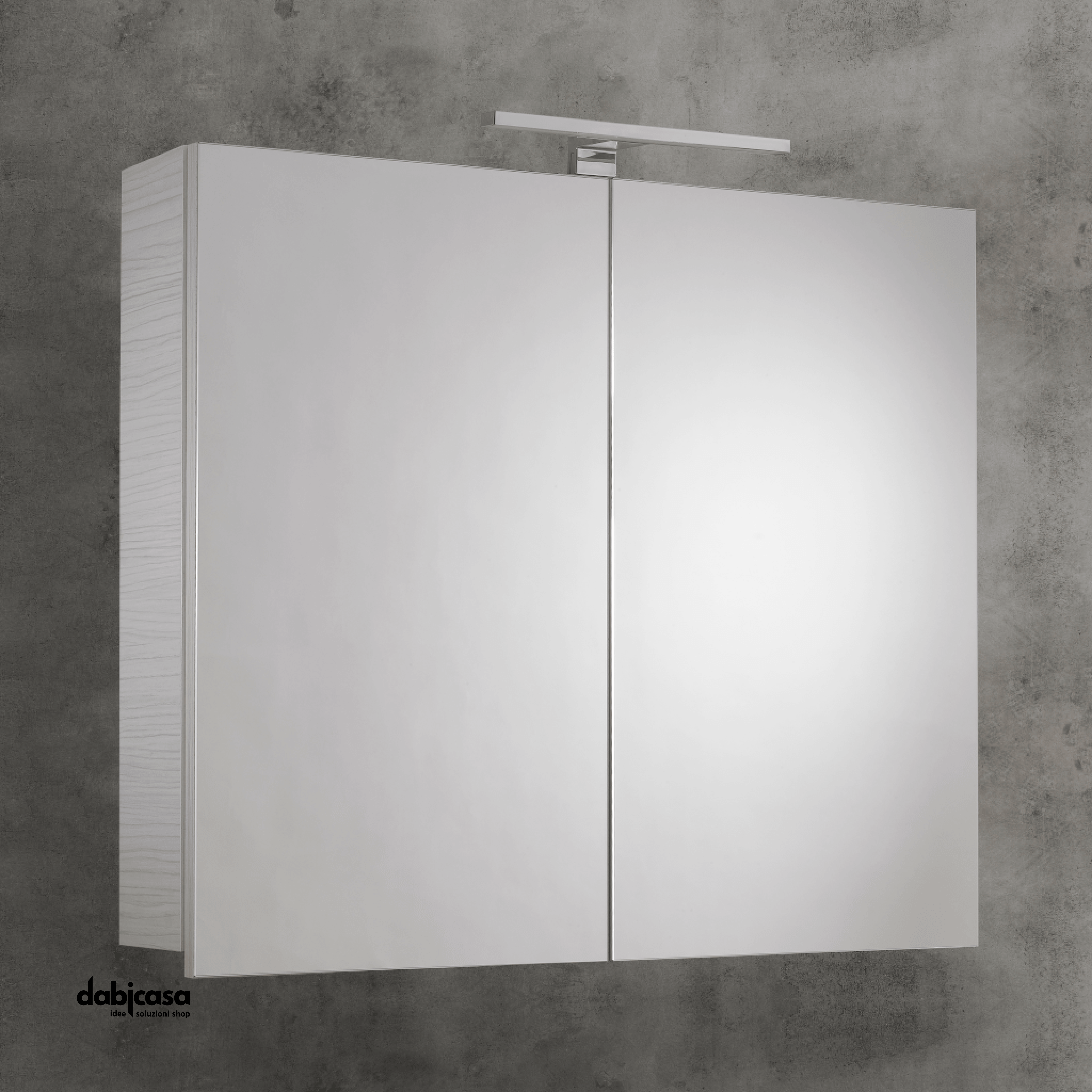 Specchio Contenitivo "Ventotene" Da 80 cm Bianco Frassino Con Doppia Anta Compresa di Lampada Led